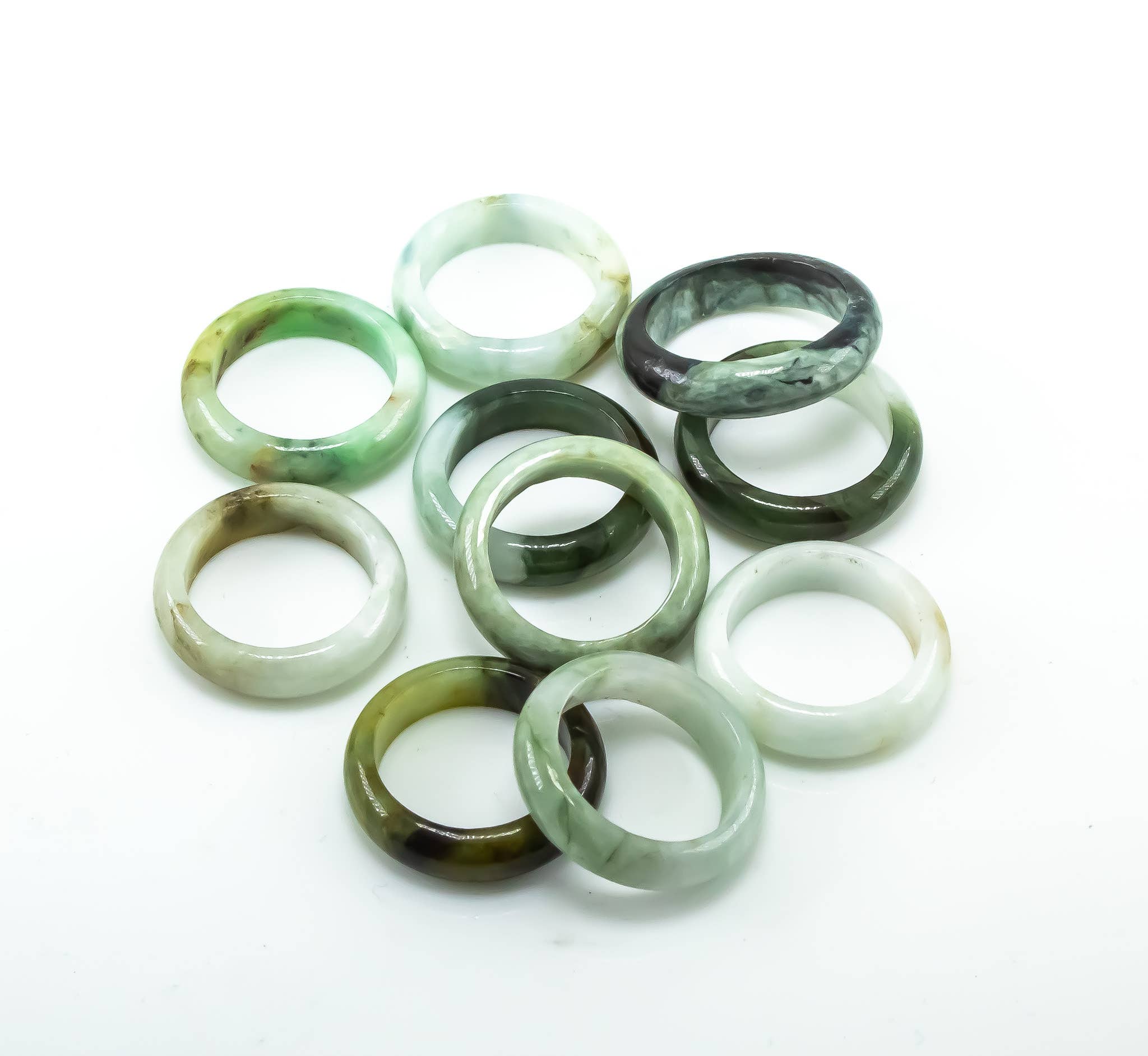 Burma Jade Gemstone Band Ring Assorted Sizes Lot of 10 Pcs