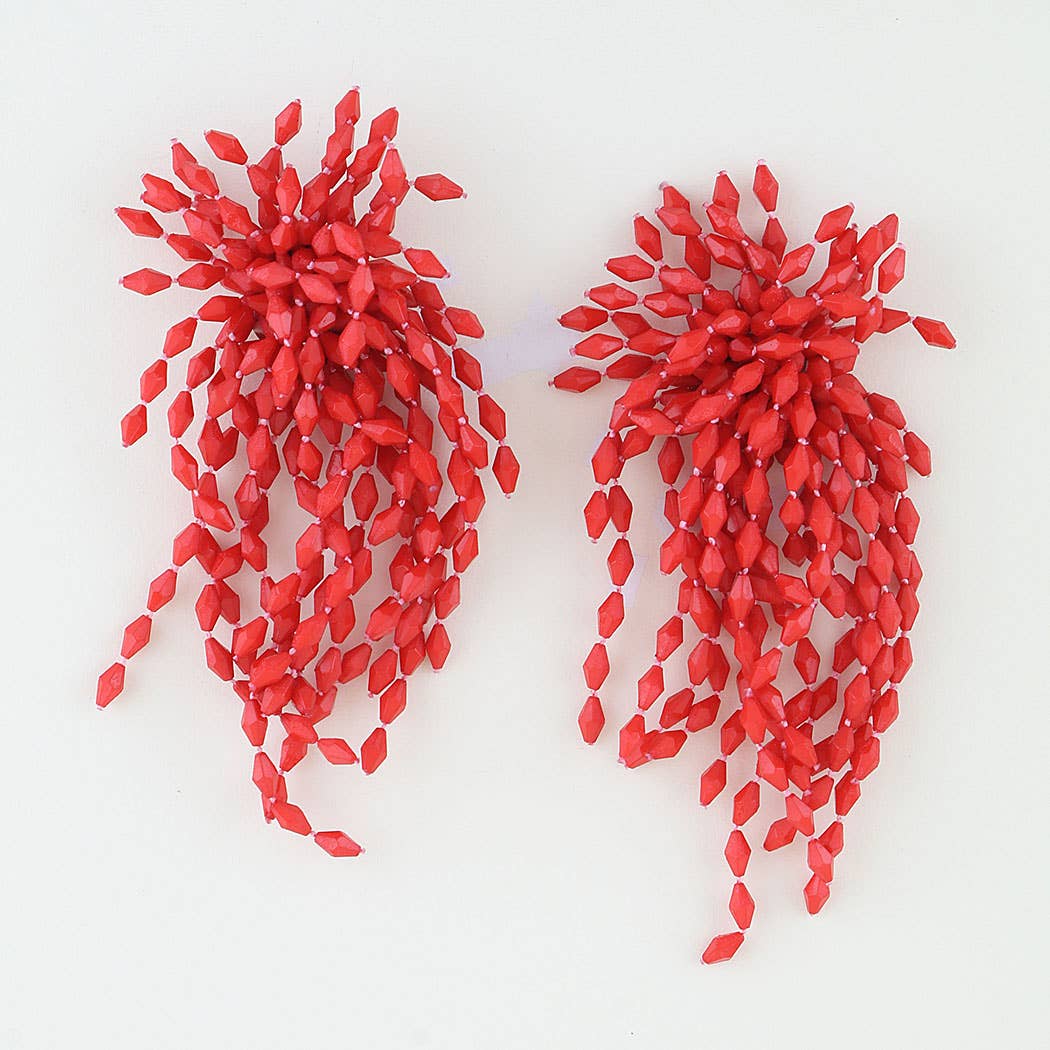 Polished Diamond Crystal Beaded Earrings: RD
