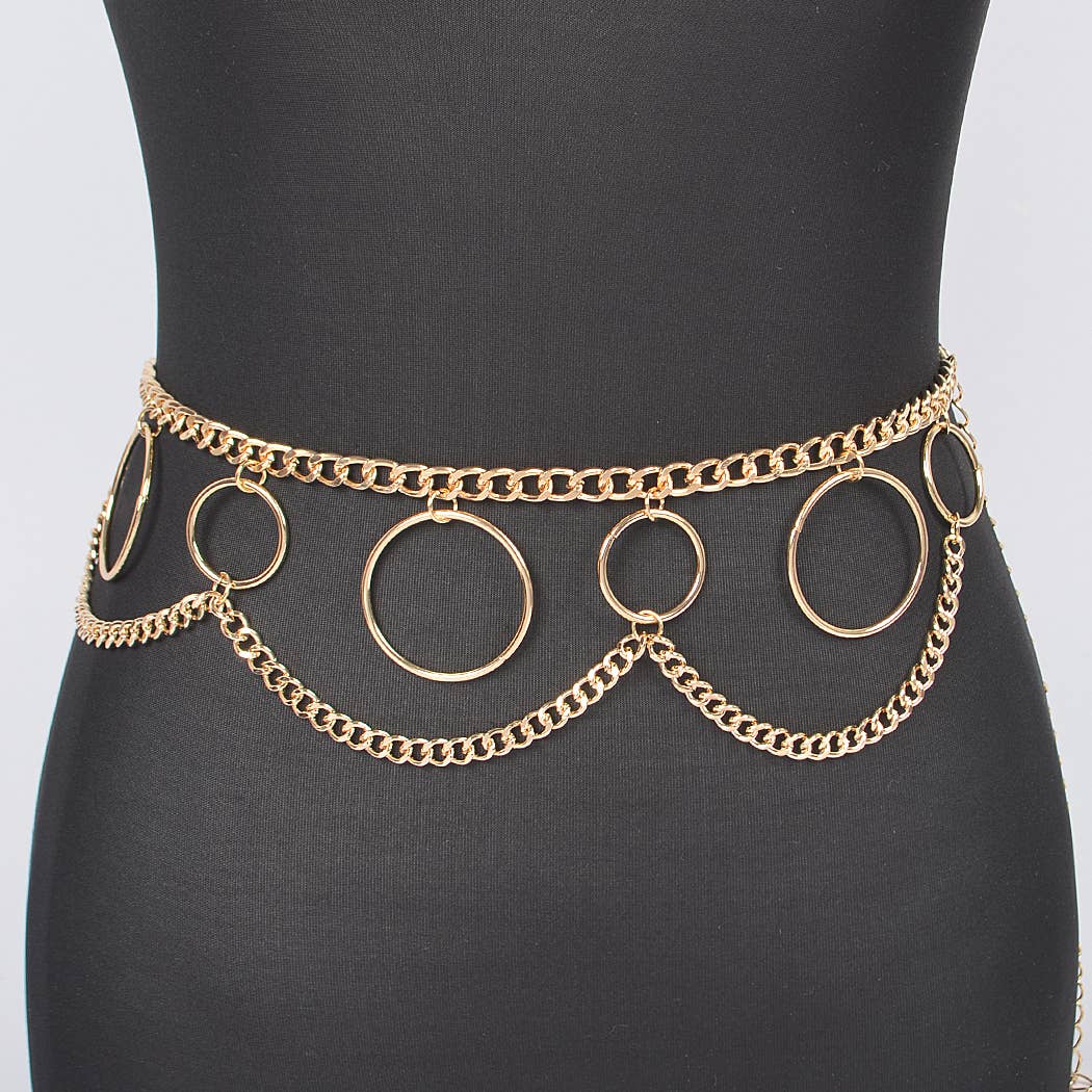 Multi O Ring Layered Chain Belt: Gold