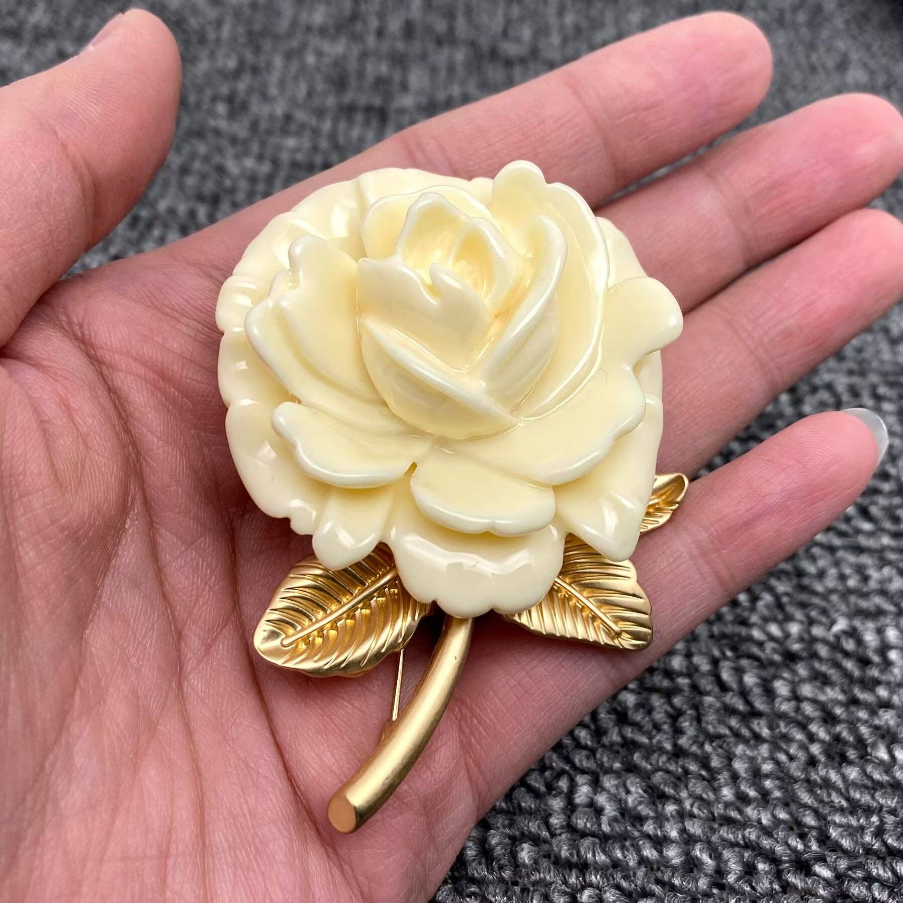 Cream Color Rose Matte Gold Plated Brooch