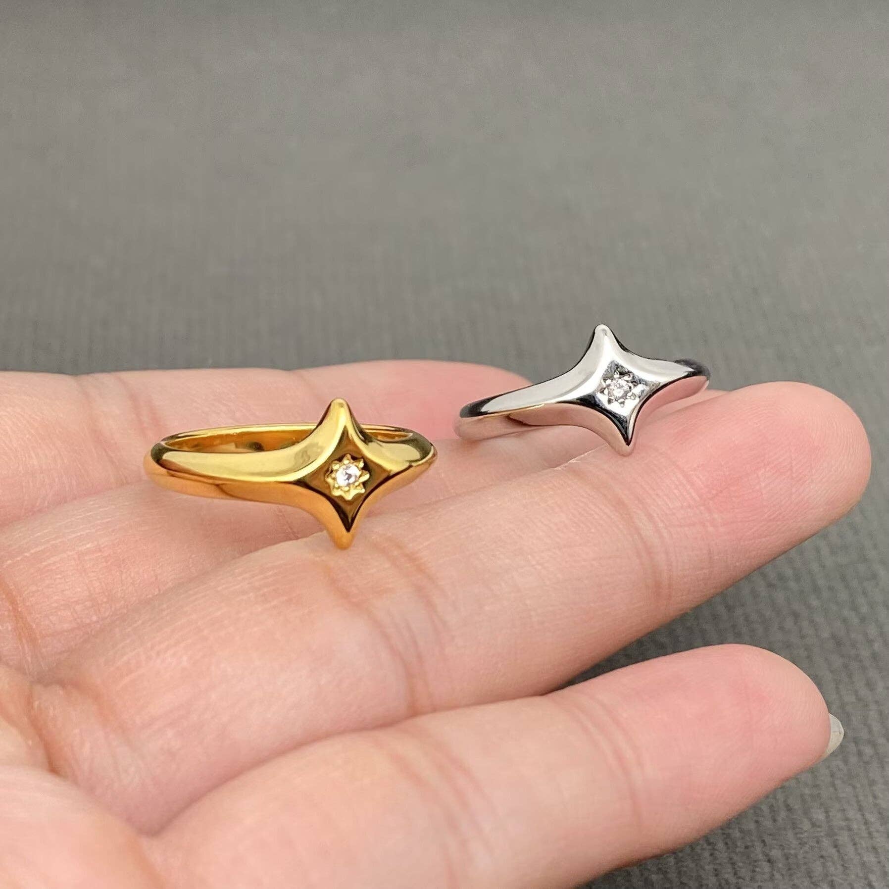 CZ Inlaid Stars 18K Gold Plated S.Steel Ring -  FGS/MS: Golden / 8