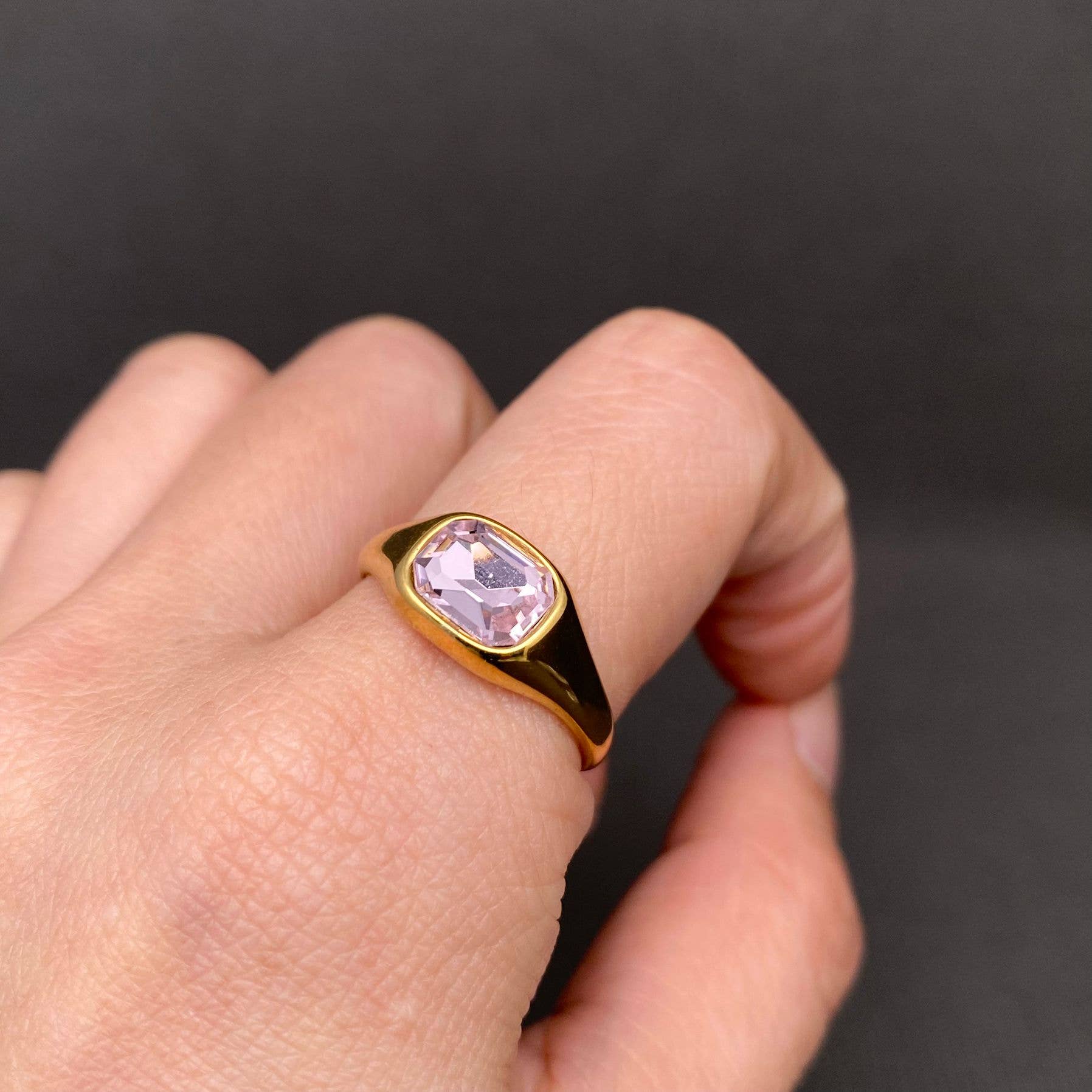 Zircon inlaid  18K Gold Plated Stainless Steel Ring - FGS: Purple / 10