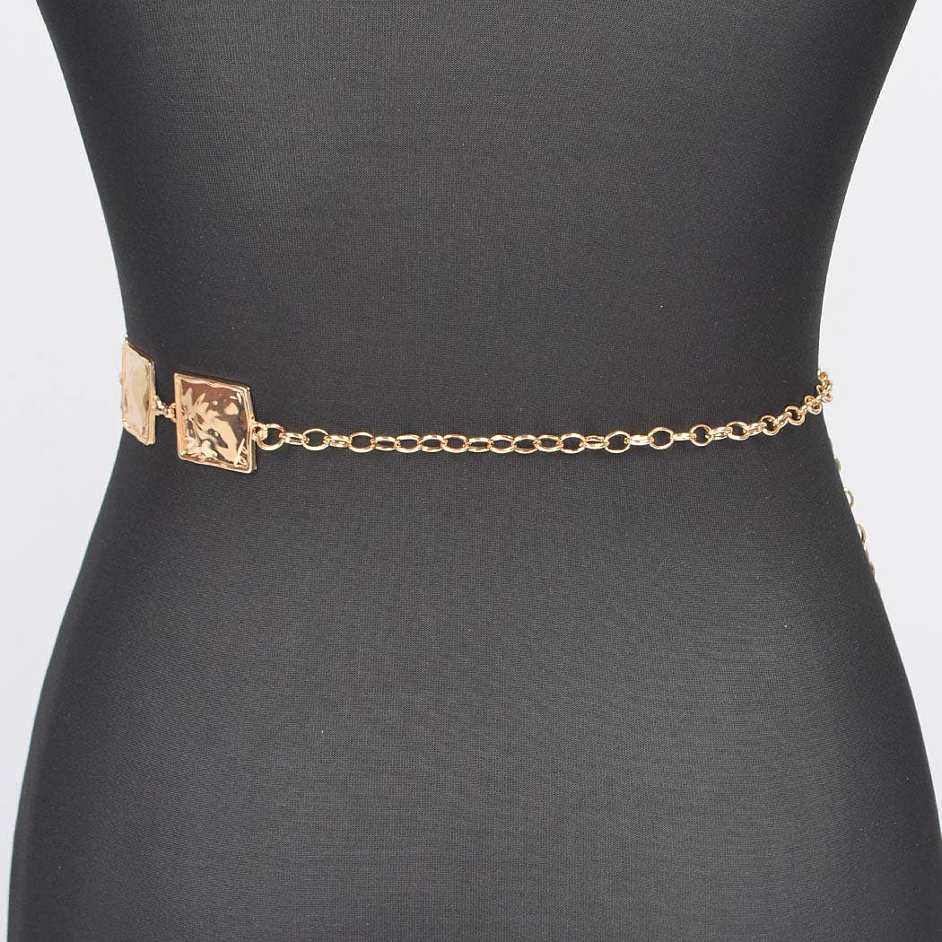 Hammered Square Metal Plus Size Chain Belt Silver