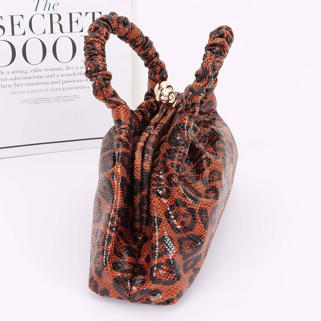 Faux Leather Lprd Metal Frame Bag: LEO