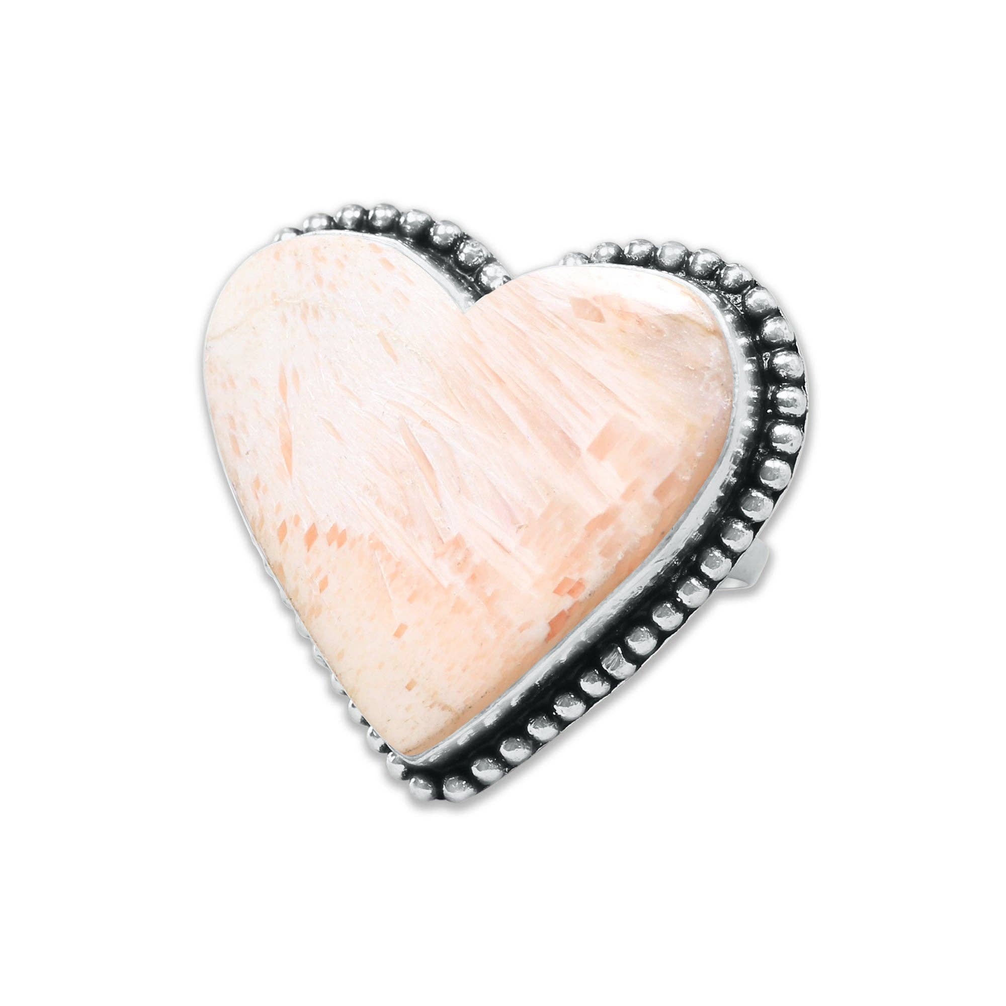 Heart Crystal Rings – Silver-Plated, Handmade, Assorted Natural Stones (US Sizes 6–10, Non-Adjustable) | Wholesale: Silver / 10 Rings