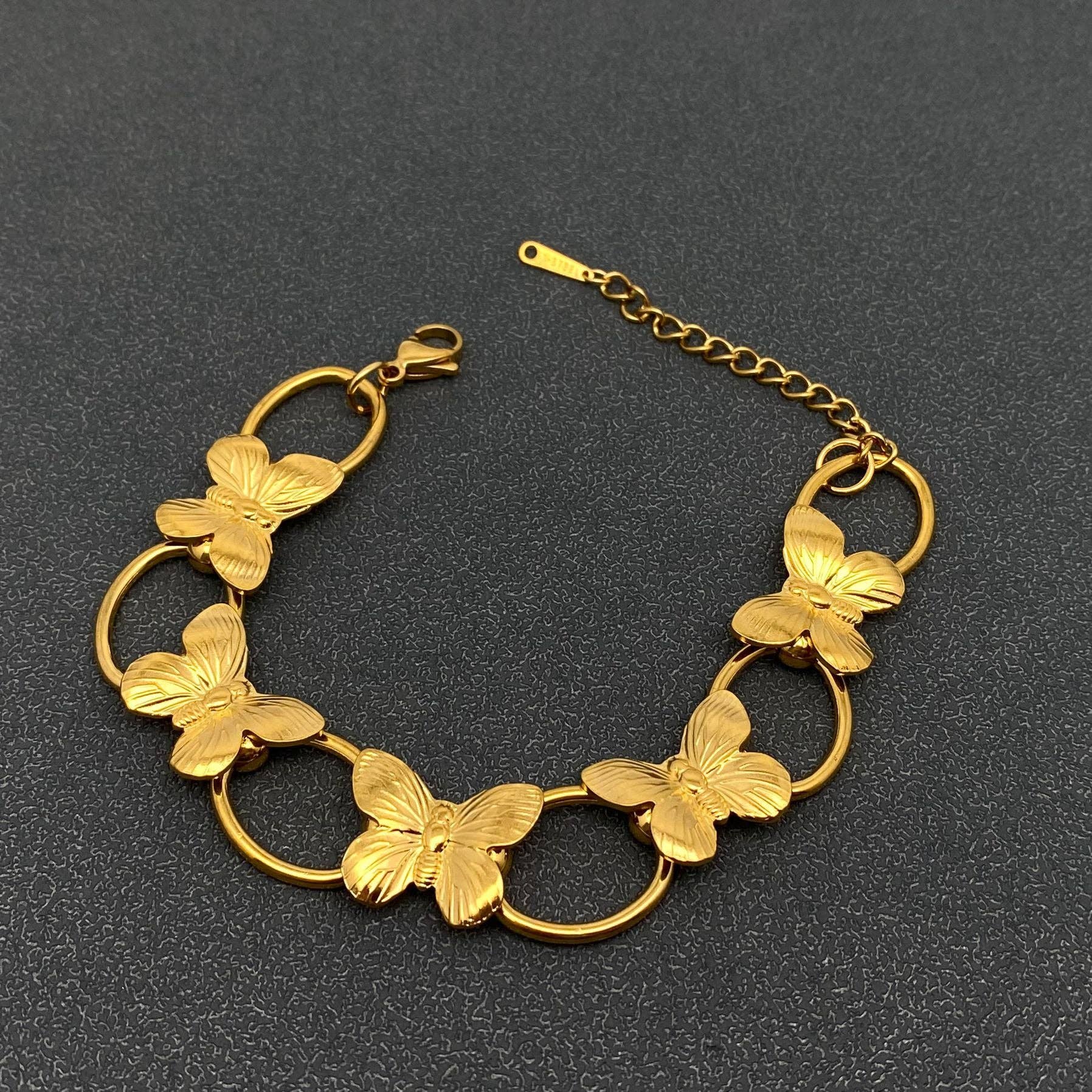18K Gold Plated Steel Butterfly Linked Bracelet - FGS