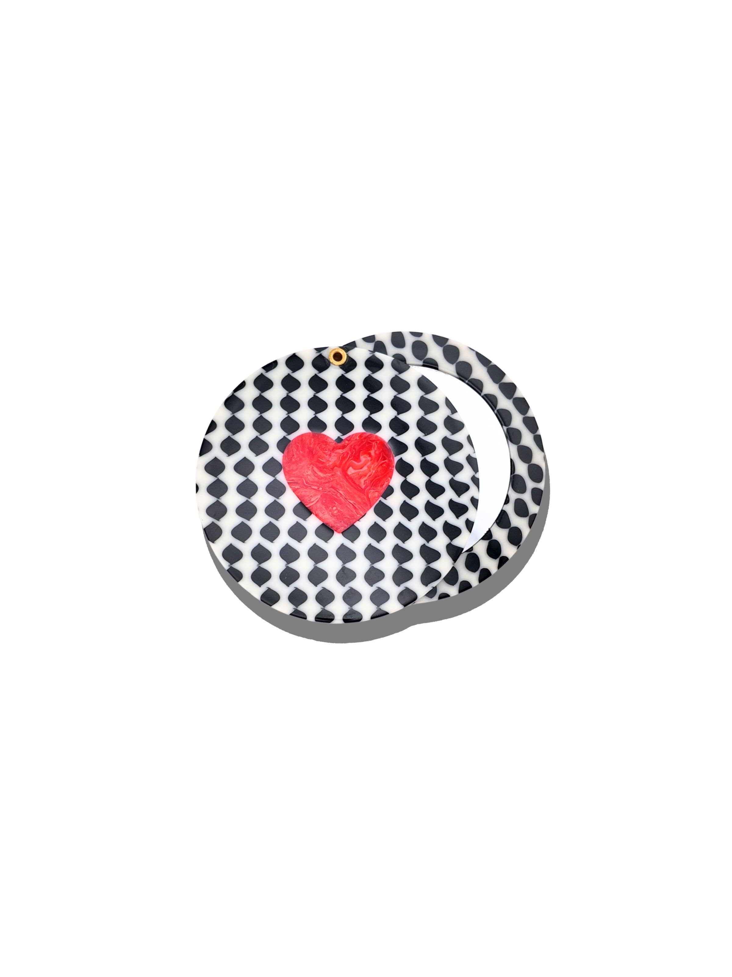 Hand Painted Polka Dot Heart Compact Mirror