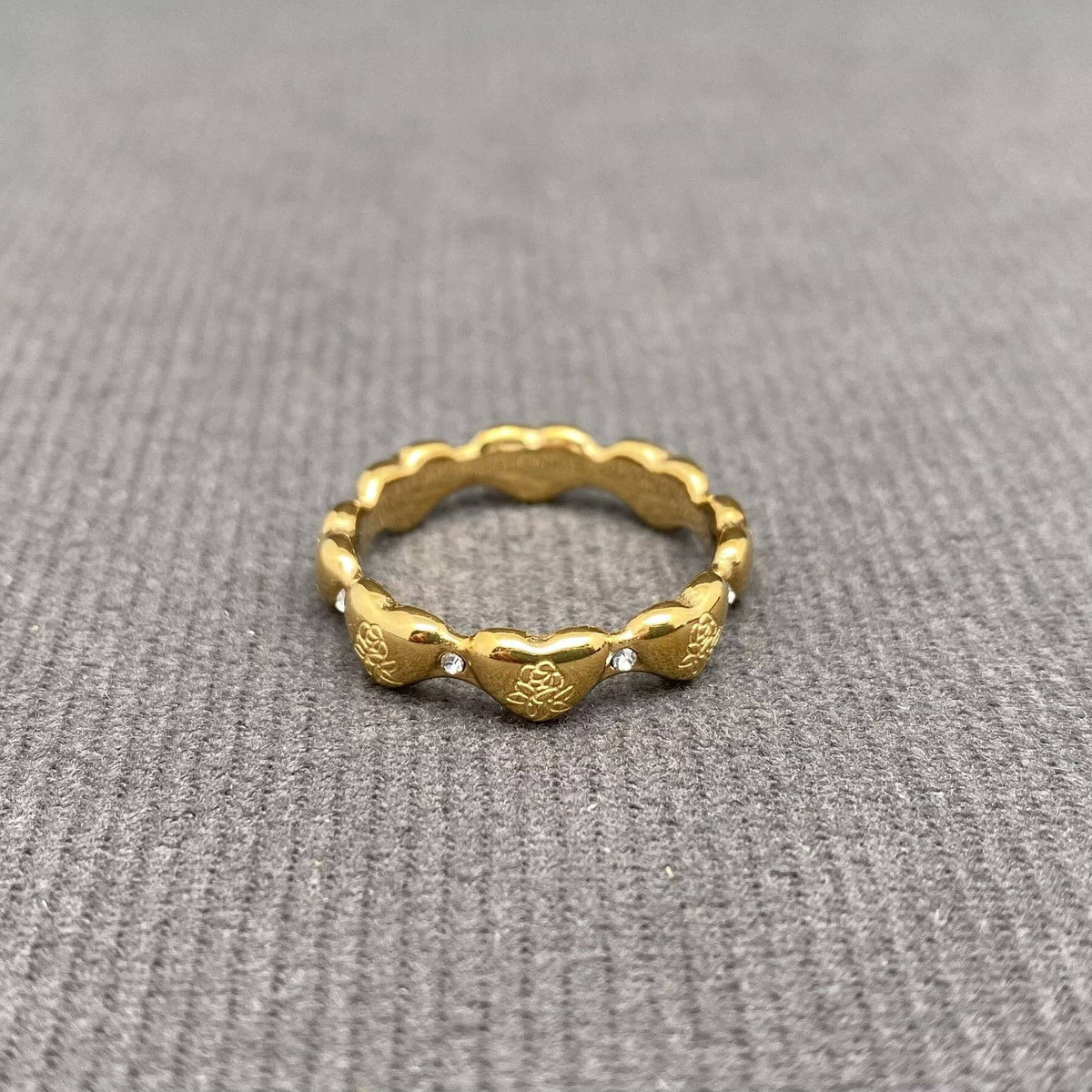 Cross & Flower Signet 18K Gold Plated Stainless Steel Ring - FGS: Rose / 8