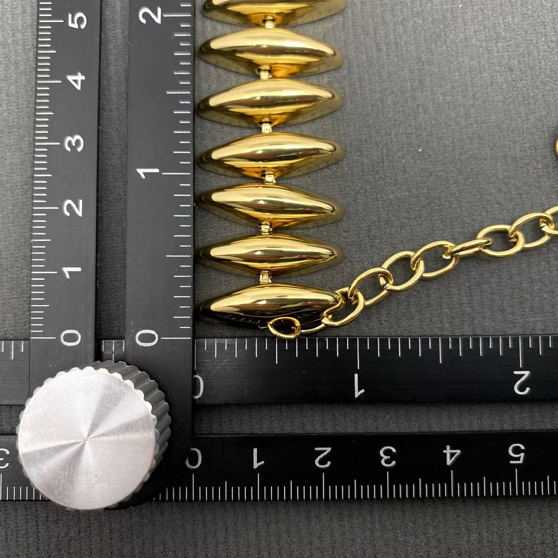 Glossy Horse Eye Shape Linked 18K Golden SS Bracelet - FGS