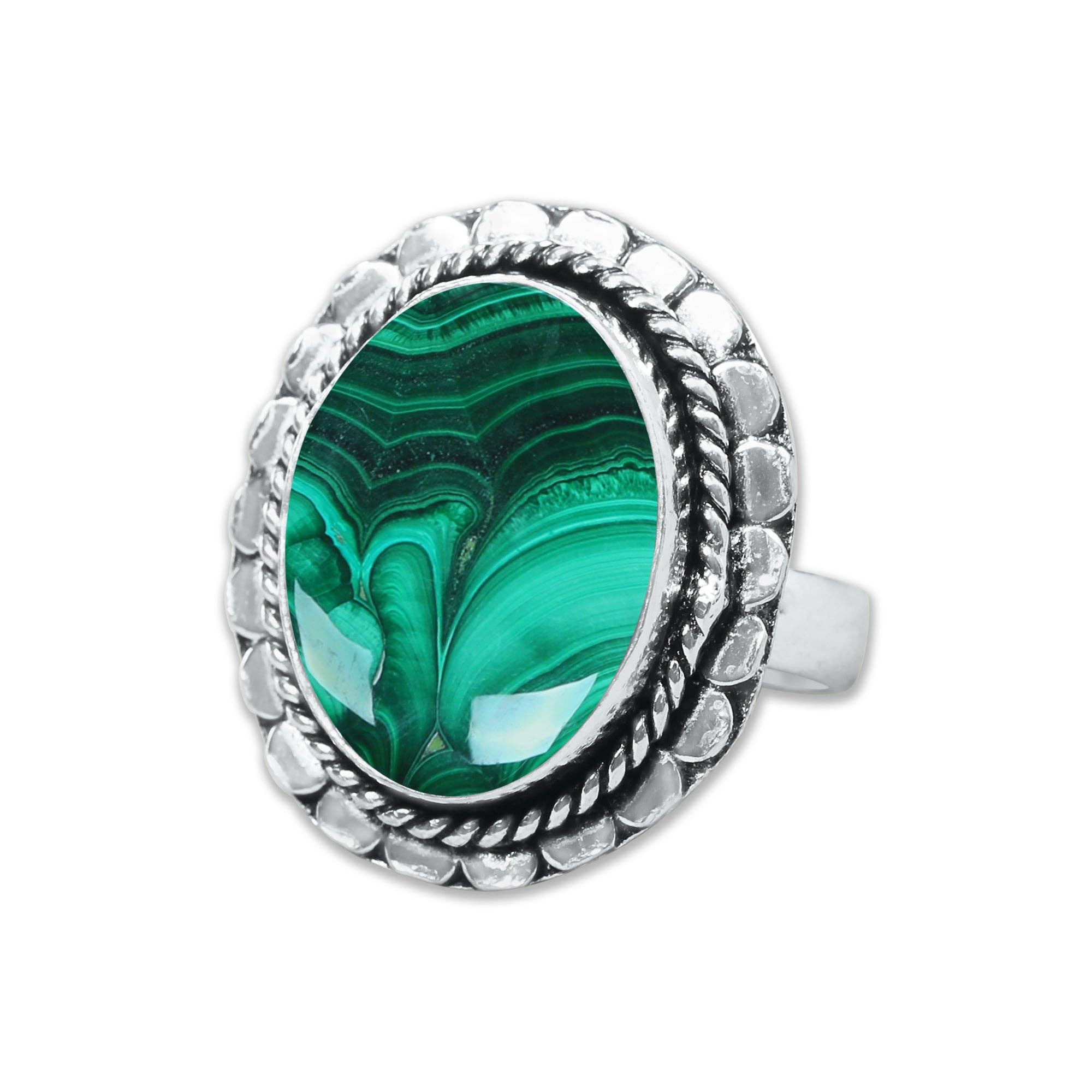 Malachite Rings – Silver-Plated, Handmade, Bold Green (US Sizes 6–10, Non-Adjustable) | Wholesale: 5 Rings