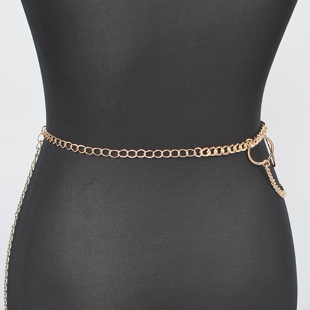 Multi O Ring Layered Chain Belt: Gold