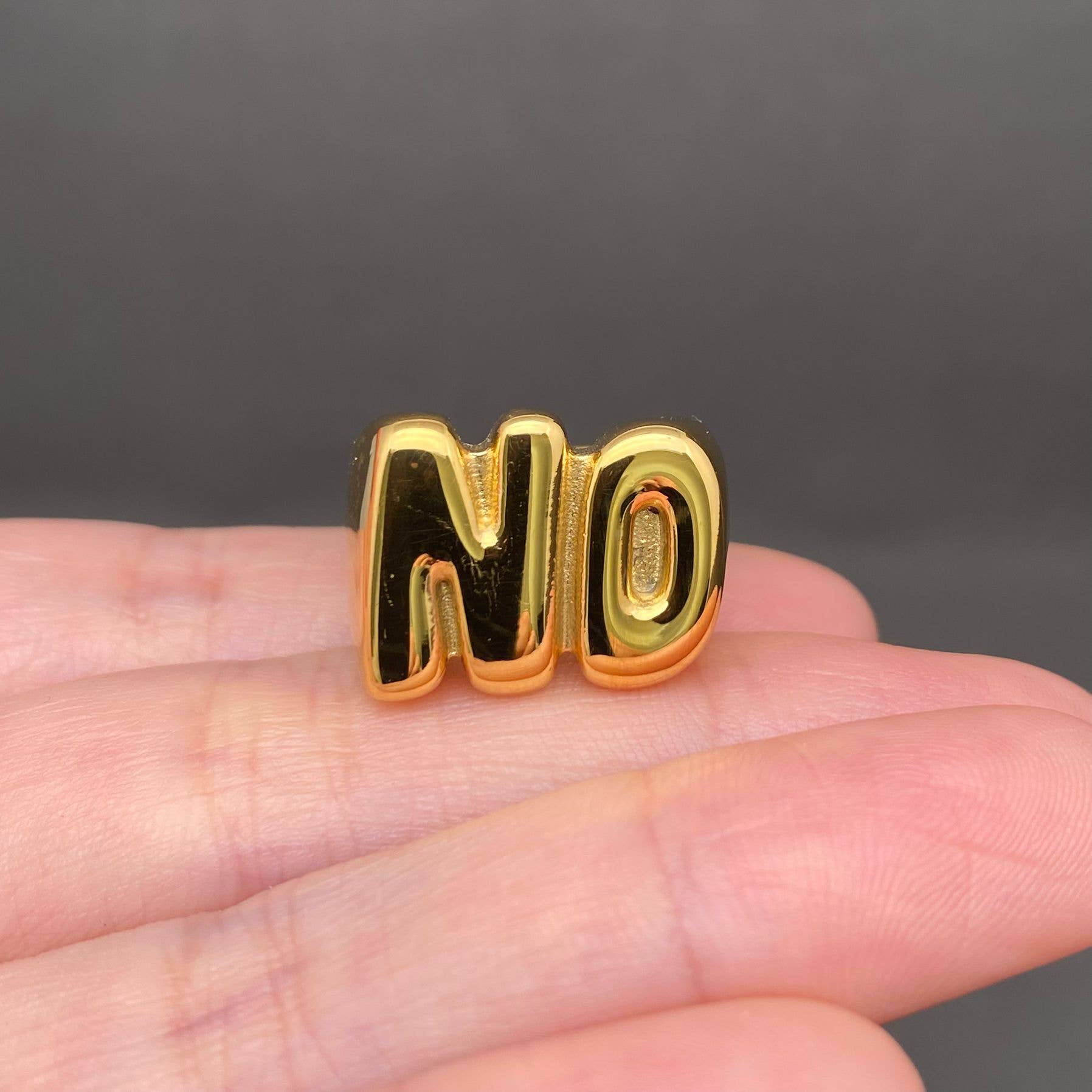 'NO' Glossy 18K Gold Plated Stainless Steel Ring - FGS: Golden / 7