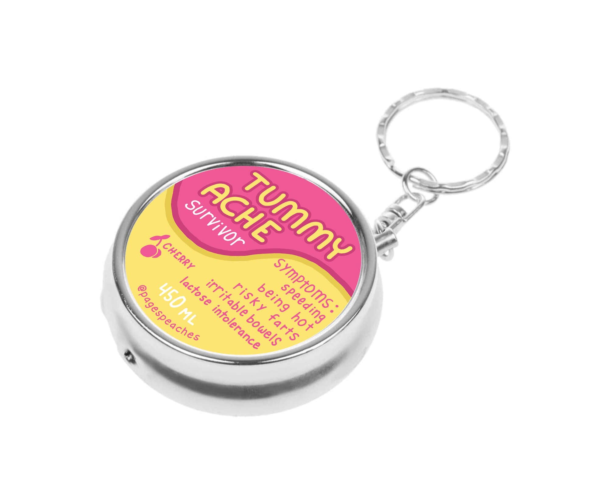 Tummy Ache Pill Case Keychain Travel Medication Organizer