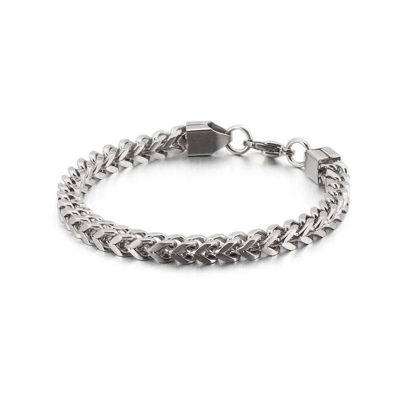 Man Stainless Steel Double Layer Cuban Chain Bracelet -MJ/BC: Golden / 3mm * 20mm