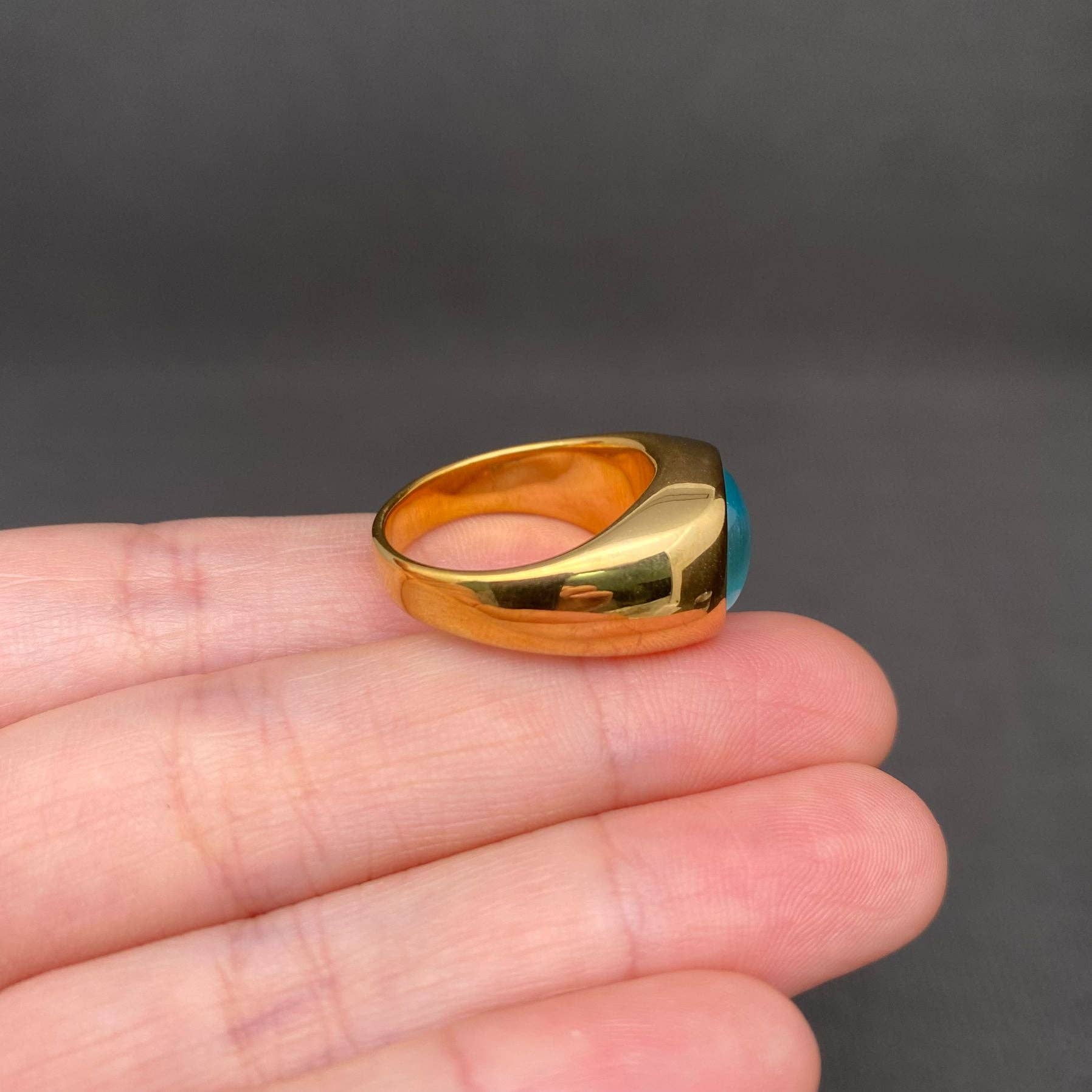 Cat's Eye Stone 18K Gold Plated Stainless Steel Ring - FGS: Green / 10
