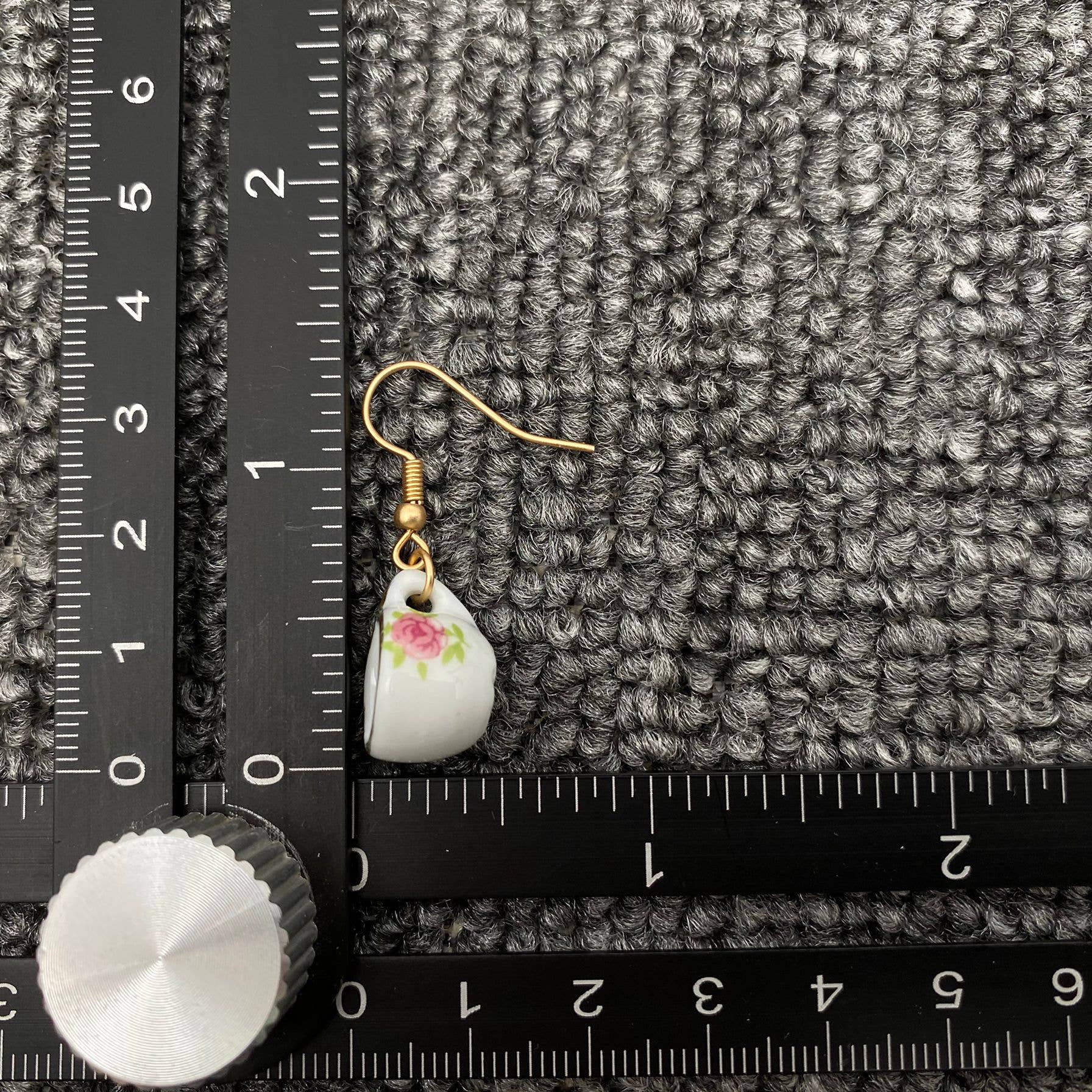 Pink flower Ceramic Teapot & Tea Cup Charm Dangle Earrings: Tea cup