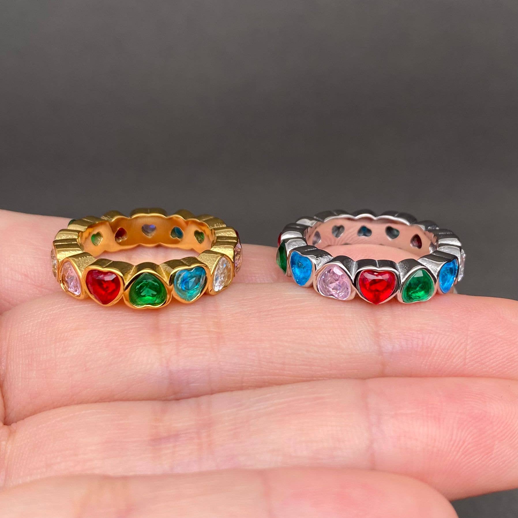 Colored Heart Zircon 18K Gold Plated S.Steel Ring - FGS: Steel color
