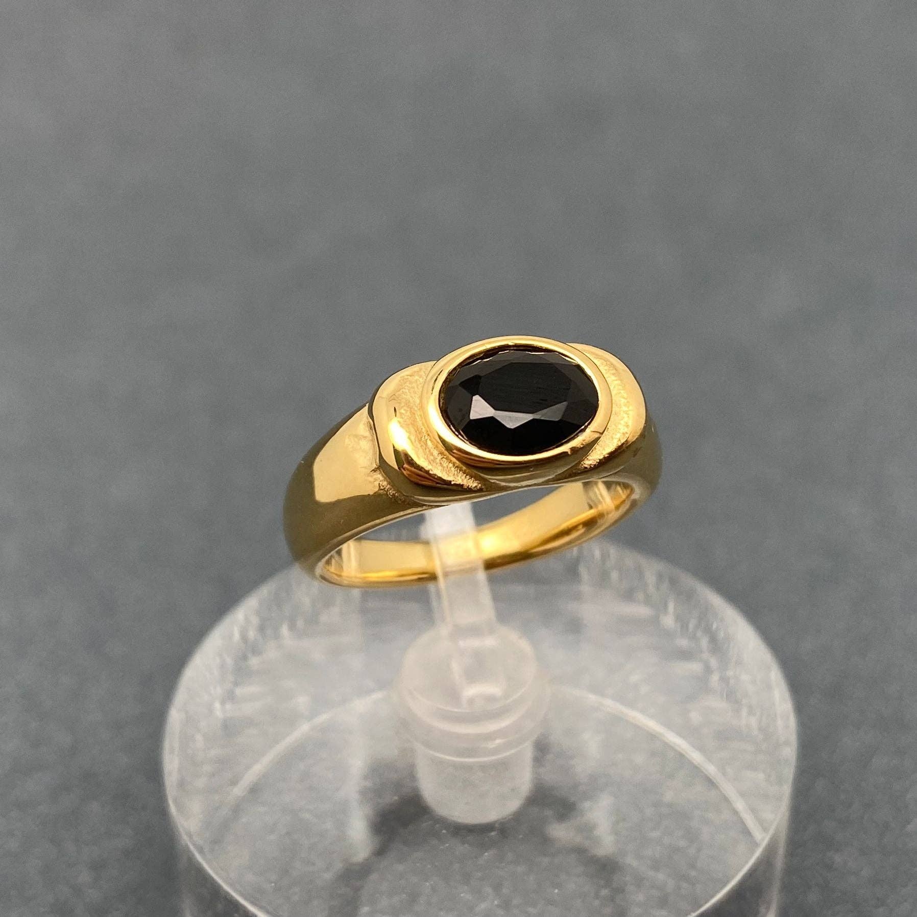 Inlaid CZ 18K Gold Plated Stainless Steel Ring - FGS: Black / 10