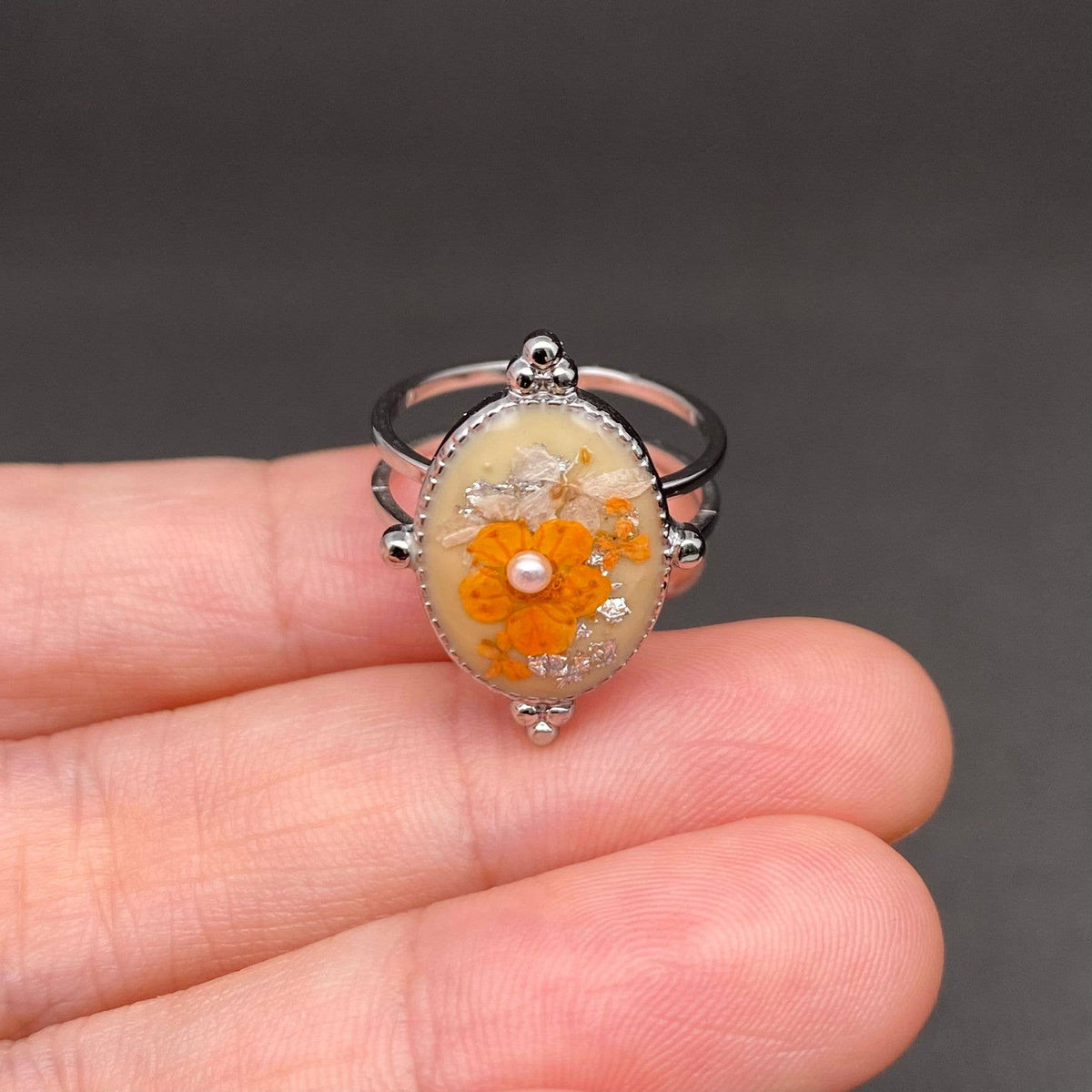 Multiple Styles Dried Flowers Stainless Steel Ring - PDF: Style E