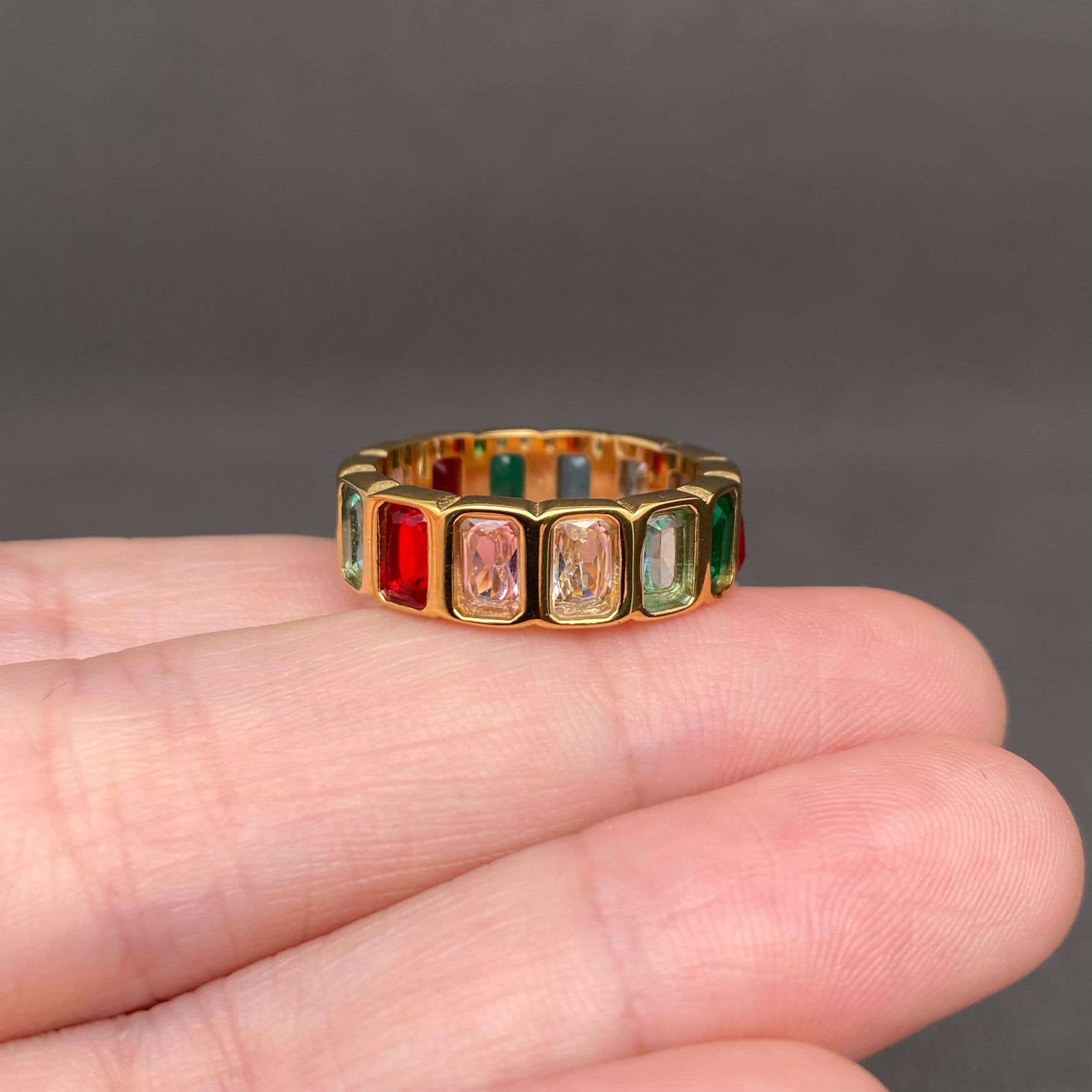 Colored Square Zircon 18K Gold Plated S.Steel Ring - FGS: Golden