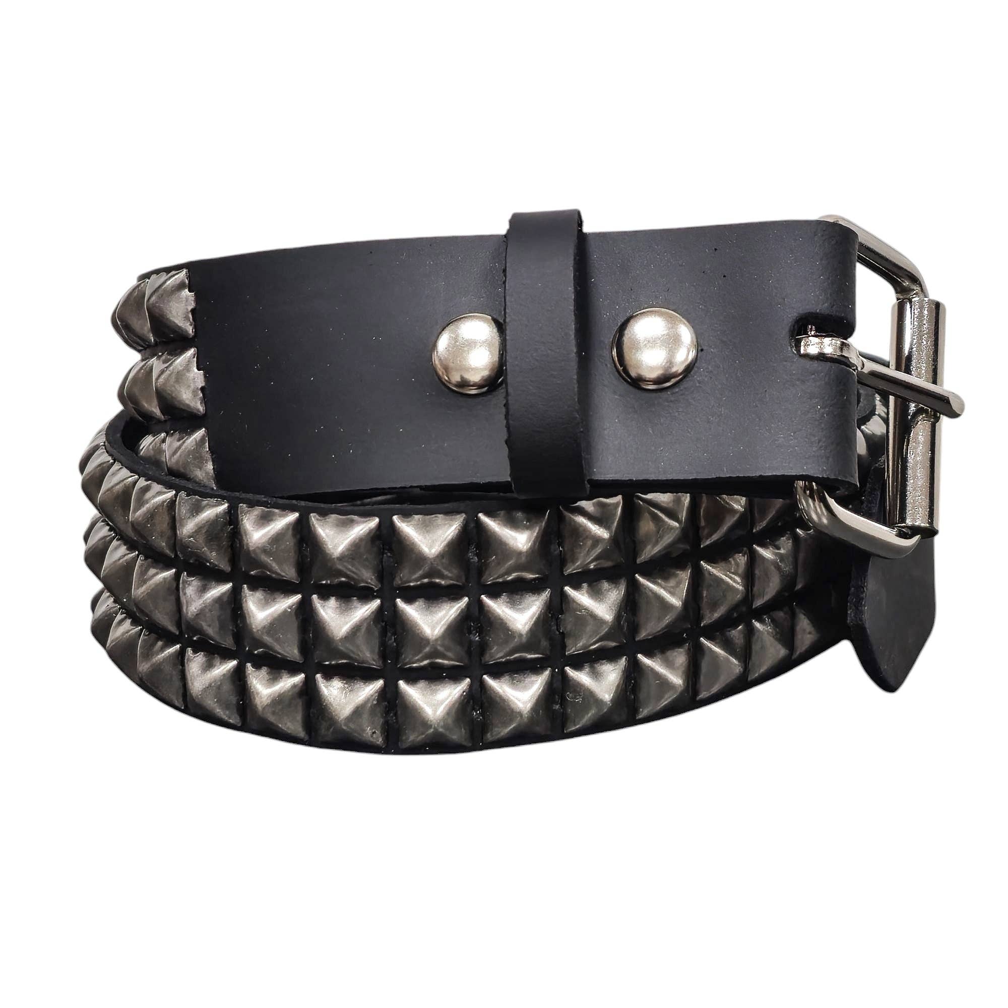 Genuine Leather Three Row Silver Studded Belt 43-48 Waist