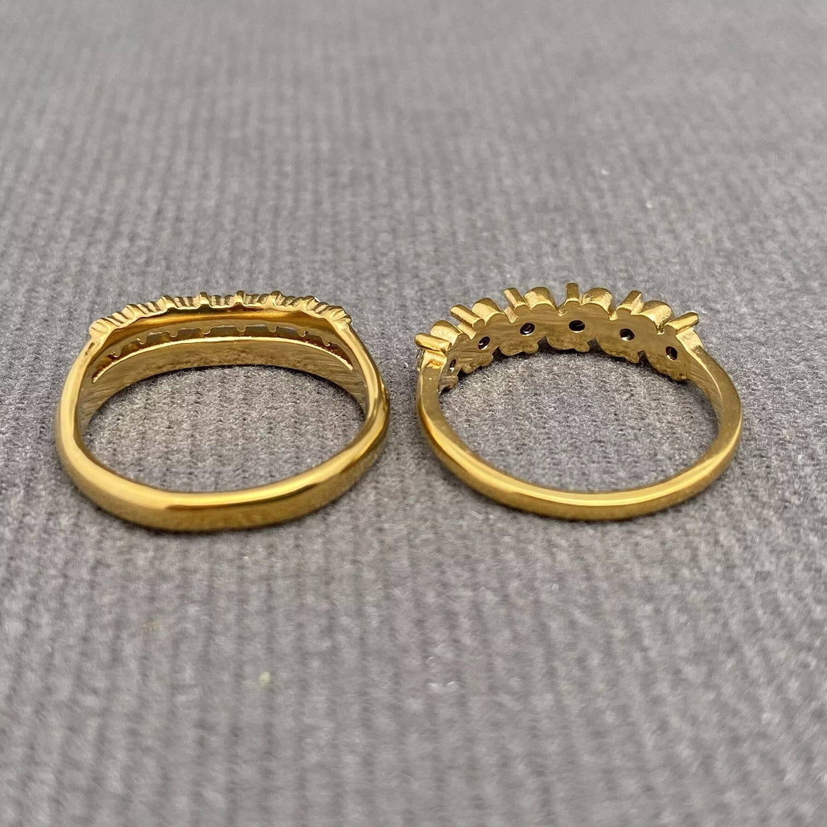 Multiple Zircon Inlaid 18K Gold Plated Stainless Steel Ring - FGS: B / 8