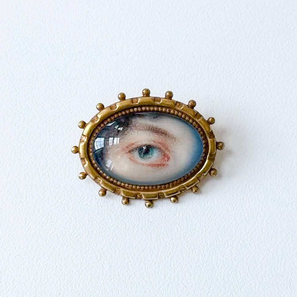 You Choose Lovers Eye Oval Brass Brooch Vintage Victorian: #1 Blue Eye Black Patina