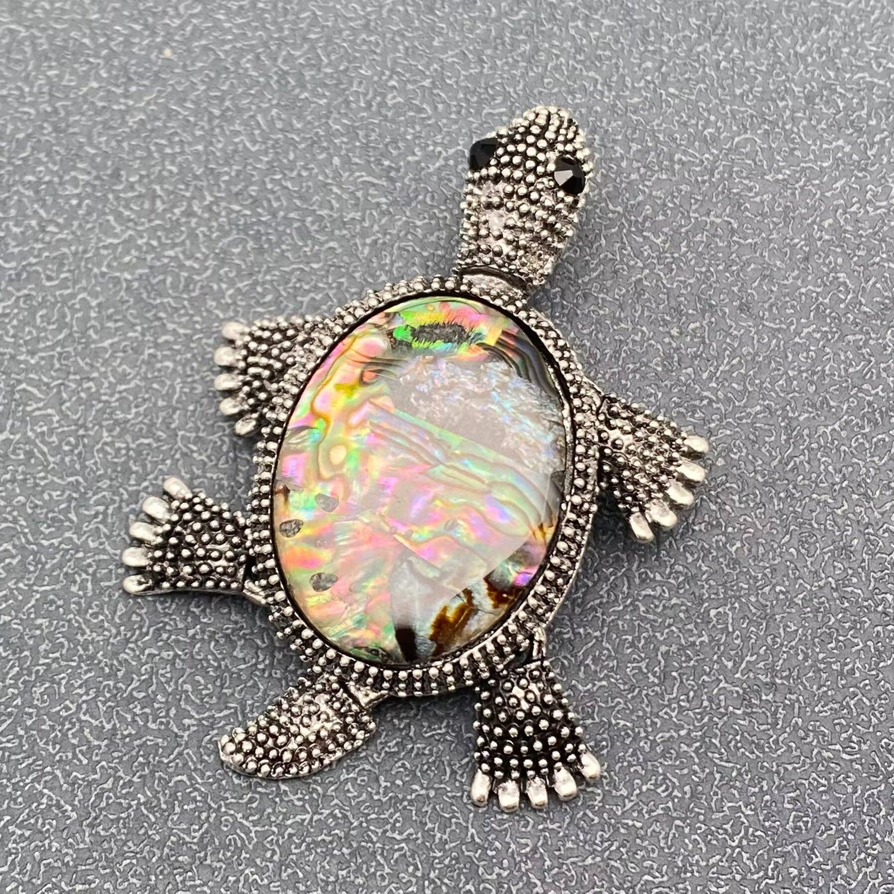 Abalone Turtle Shell Silver Tone Brooch