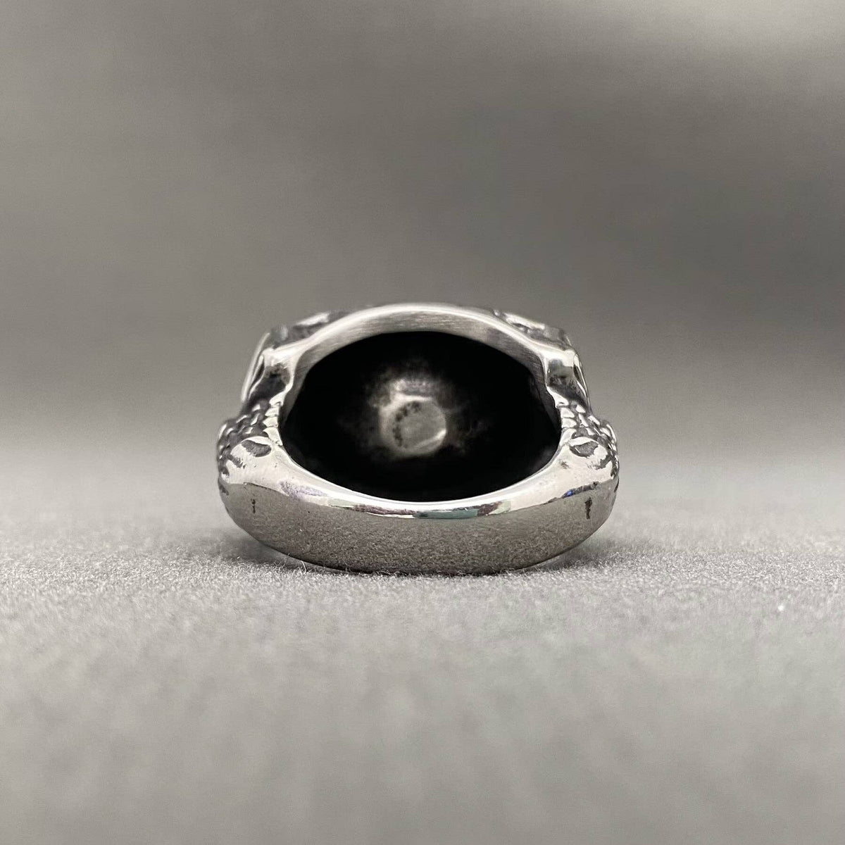 Oval Zircon Inlaid Skull Men's Stainless Steel Ring - MJ/MR: Dark Blue / 11
