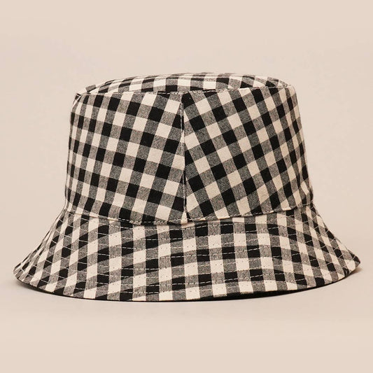 Fashion City - Gingham Reversible Bucket Hat: BLK / One Size