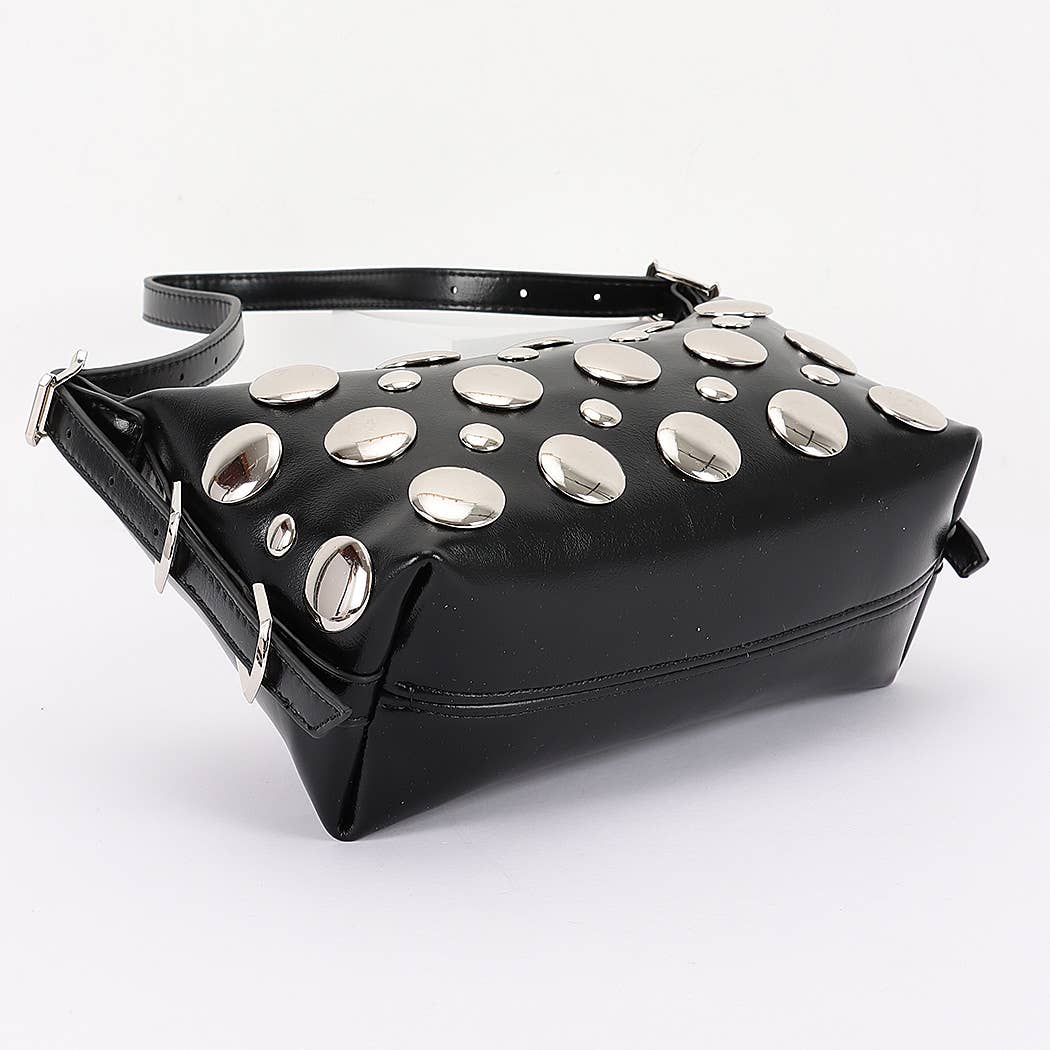 Vegan Leather Metal Studded Shoulder Bag: CM