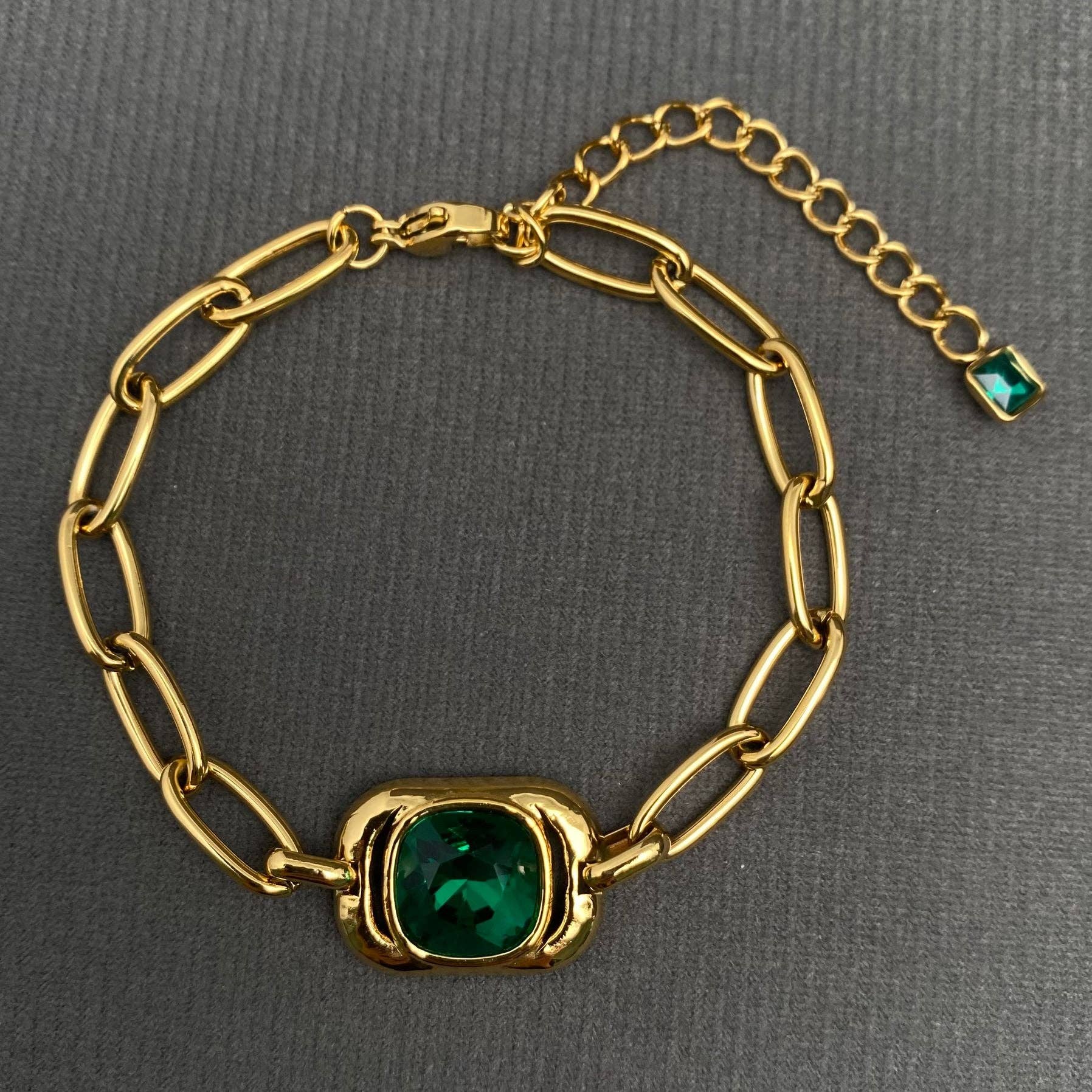 Green Zircon Charm 18K Gold Plated S.Steel Bracelet - FGS