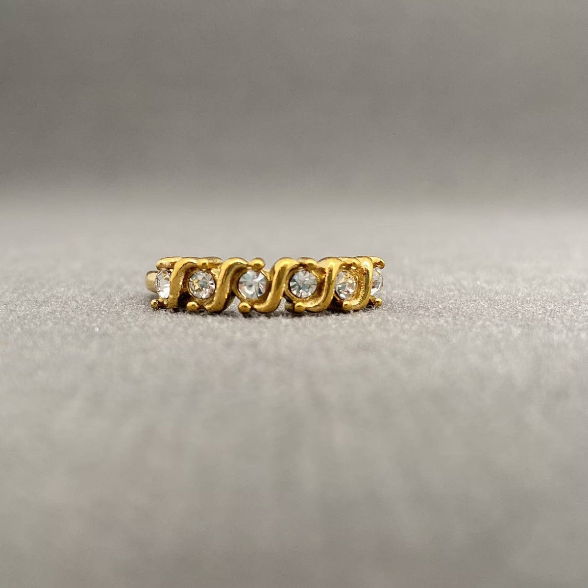 Multiple Zircon Inlaid 18K Gold Plated Stainless Steel Ring - FGS: B / 8