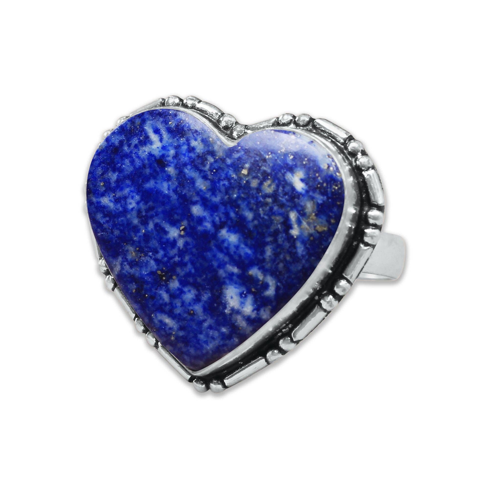 Heart Crystal Rings – Silver-Plated, Handmade, Assorted Natural Stones (US Sizes 6–10, Non-Adjustable) | Wholesale: Silver / 10 Rings