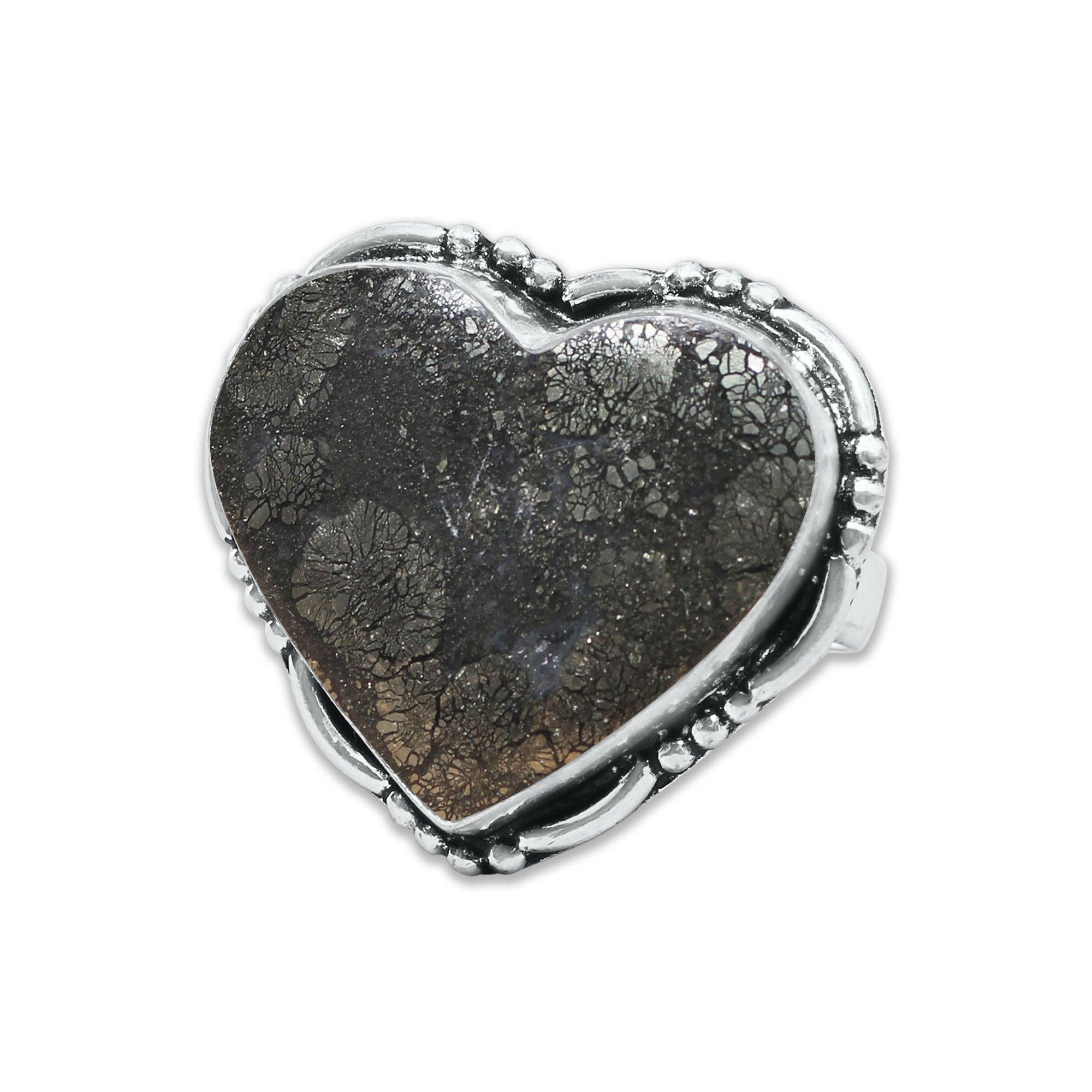 Heart Crystal Rings – Silver-Plated, Handmade, Assorted Natural Stones (US Sizes 6–10, Non-Adjustable) | Wholesale: Silver / 10 Rings