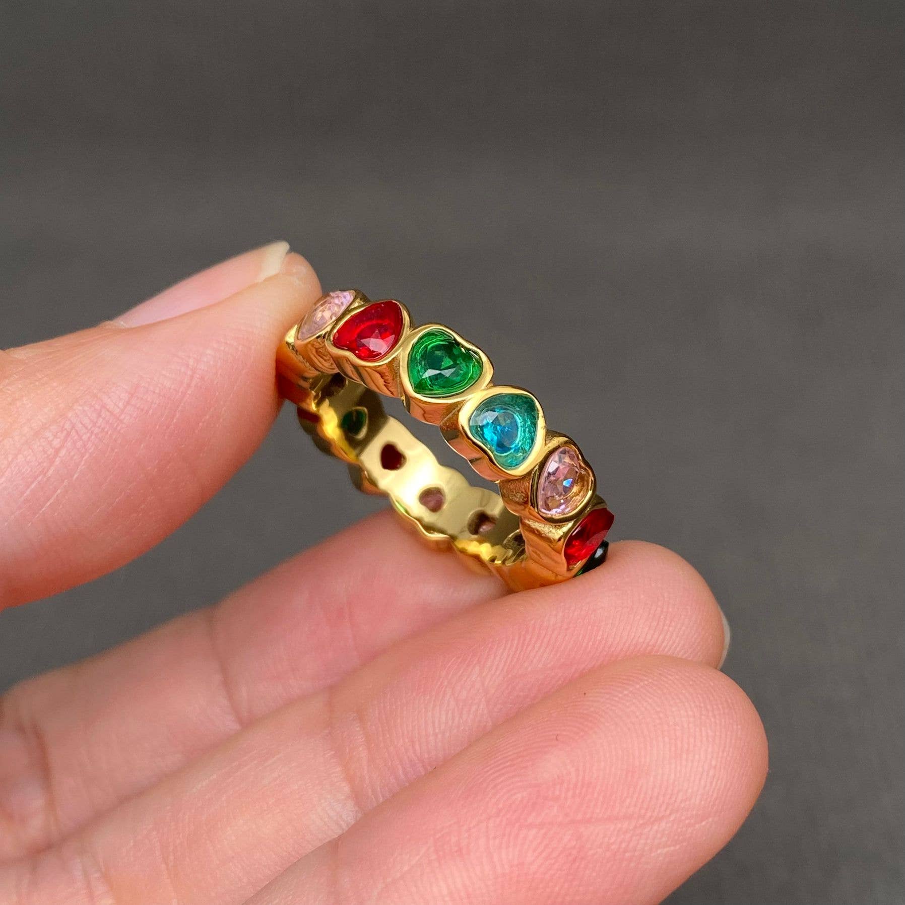 Colored Heart Zircon 18K Gold Plated S.Steel Ring - FGS: Steel color
