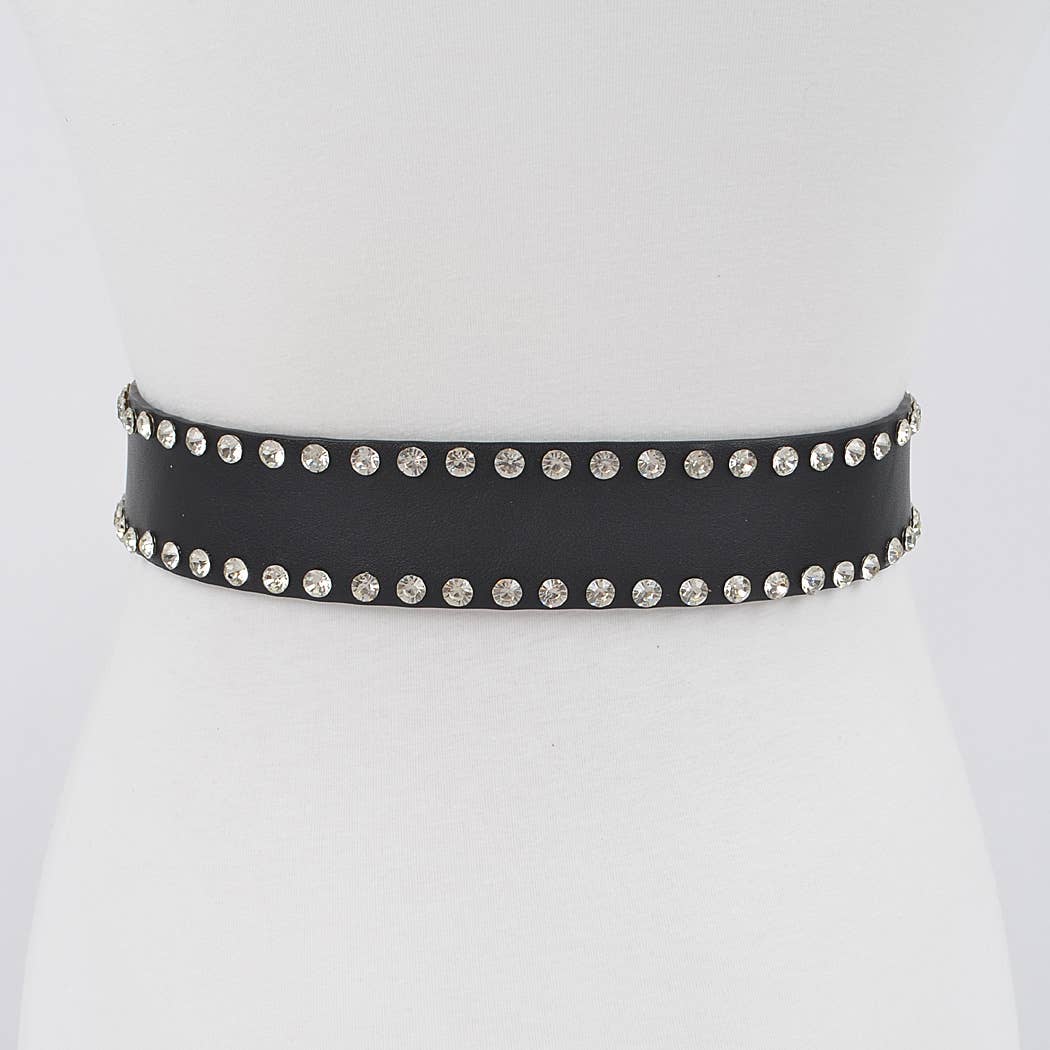 Rhinestone Trimmed Multi Metal Plus Size Belt: Black Silver