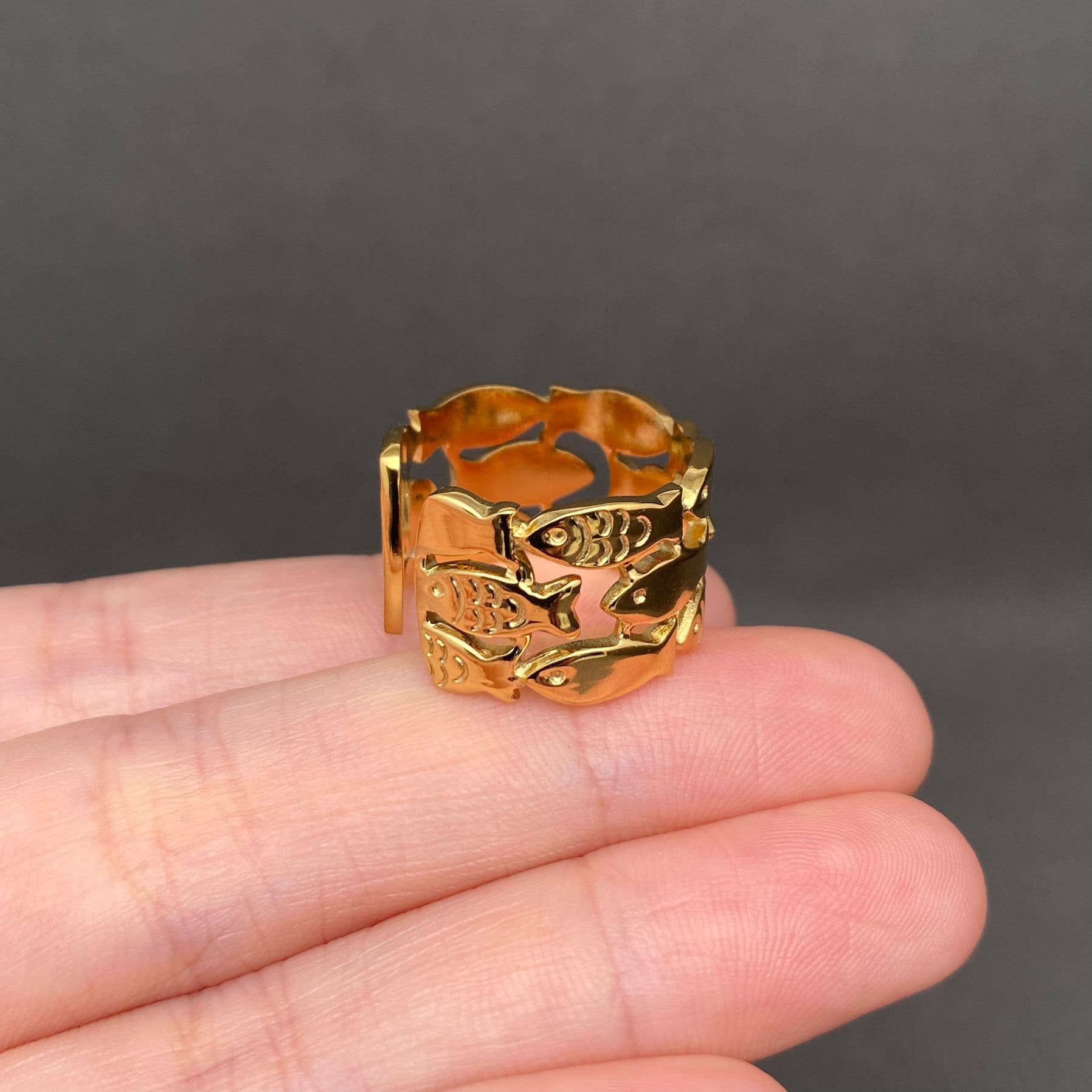 Shoal of Fish 18K Gold Plated Stainless Steel Ring - FGS
