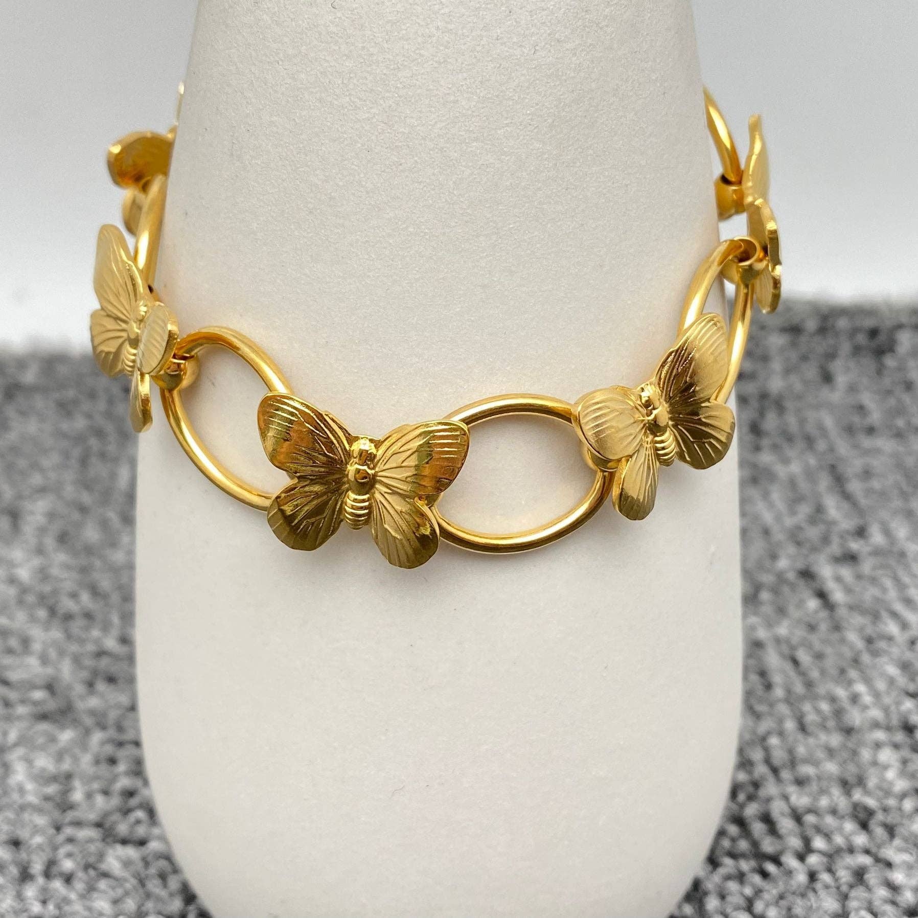 18K Gold Plated Steel Butterfly Linked Bracelet - FGS
