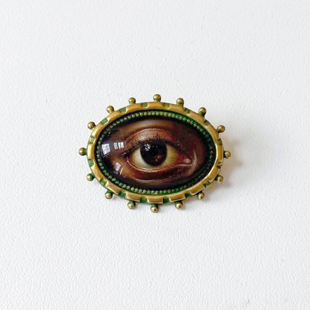 You Choose Lovers Eye Oval Brass Brooch Vintage Victorian: #1 Blue Eye Black Patina