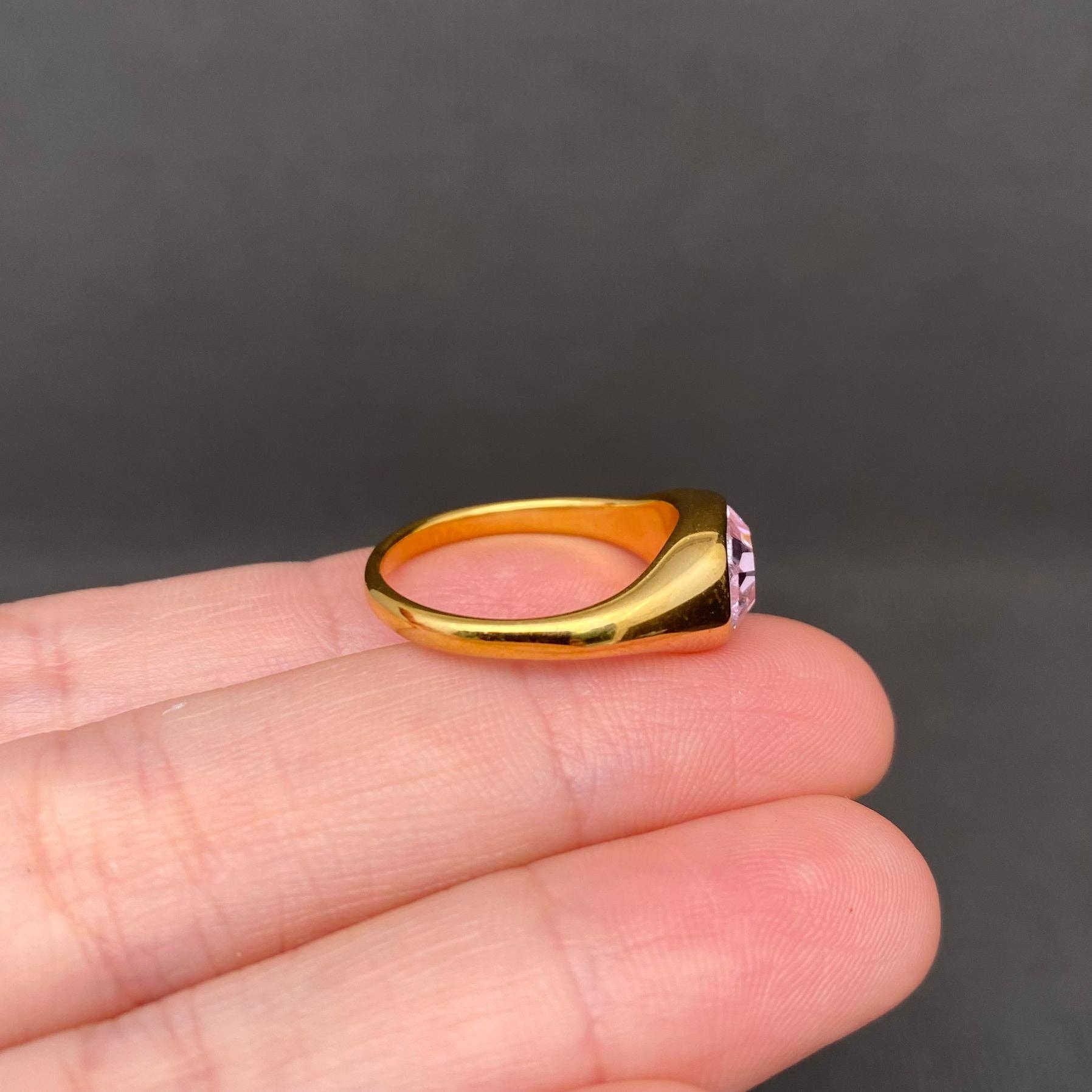 Zircon inlaid  18K Gold Plated Stainless Steel Ring - FGS: Purple / 10