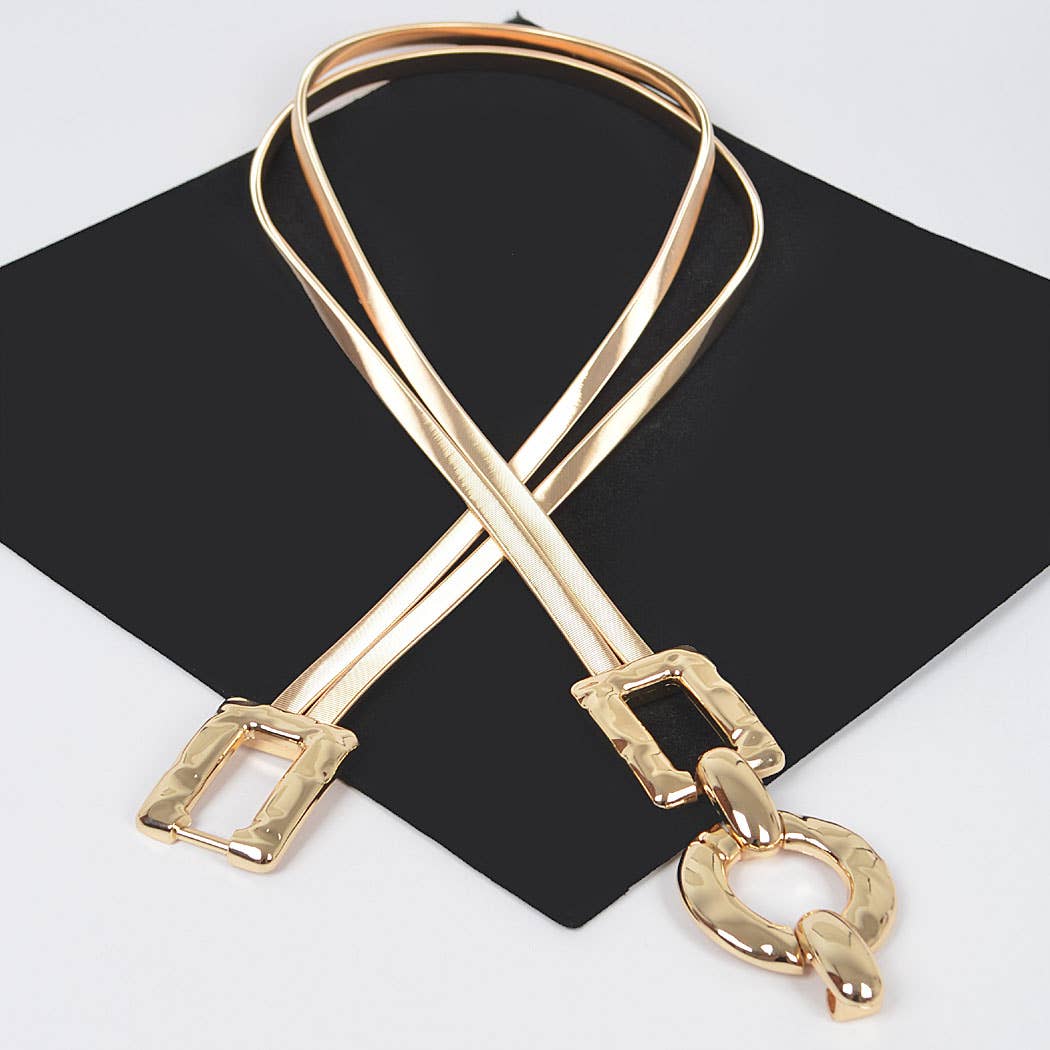 Hammered Metal Buckle Plus Size Stretch Belt: SL