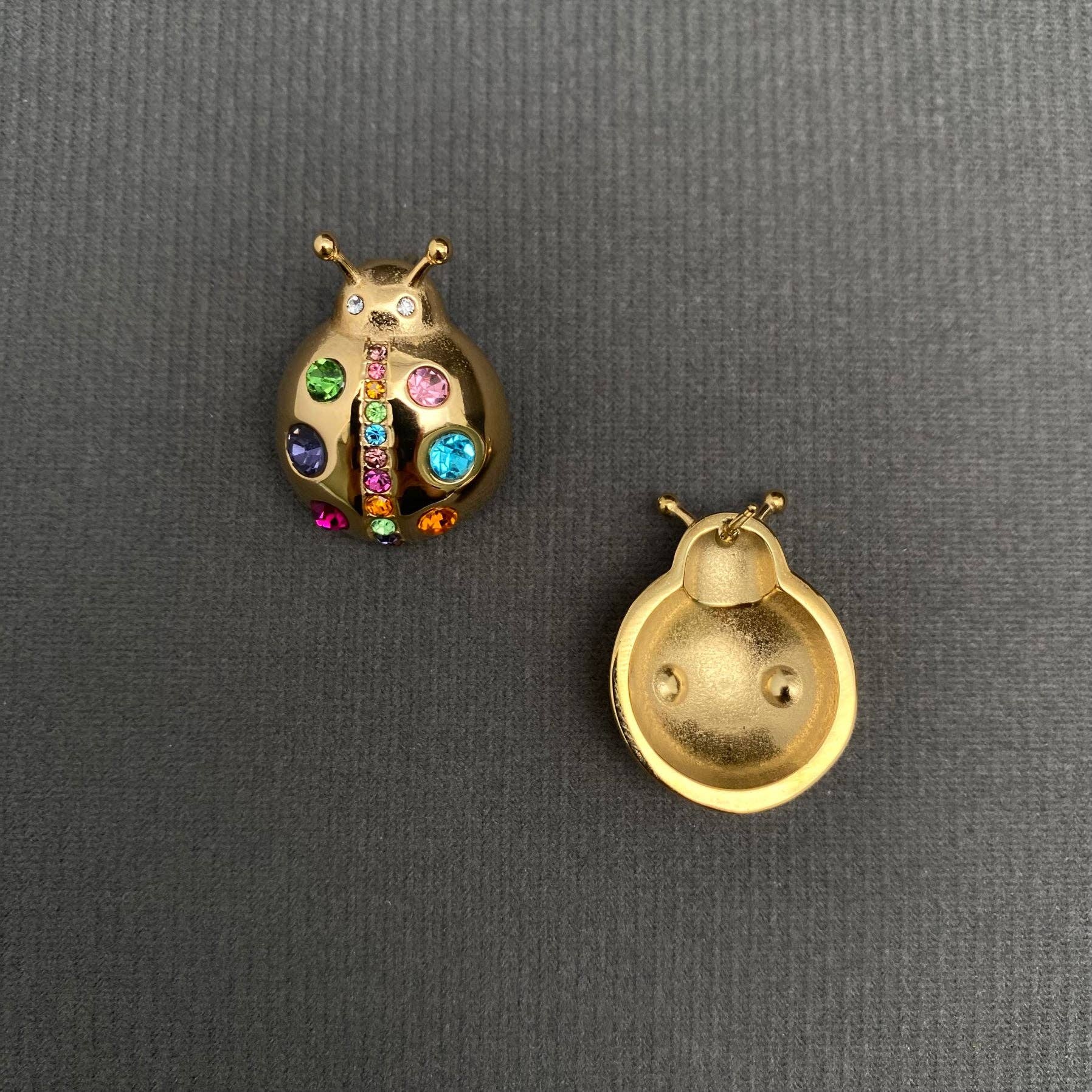 Colored Inlaid Beetle 18K Gold Plated S.Steel Earrings - FGS