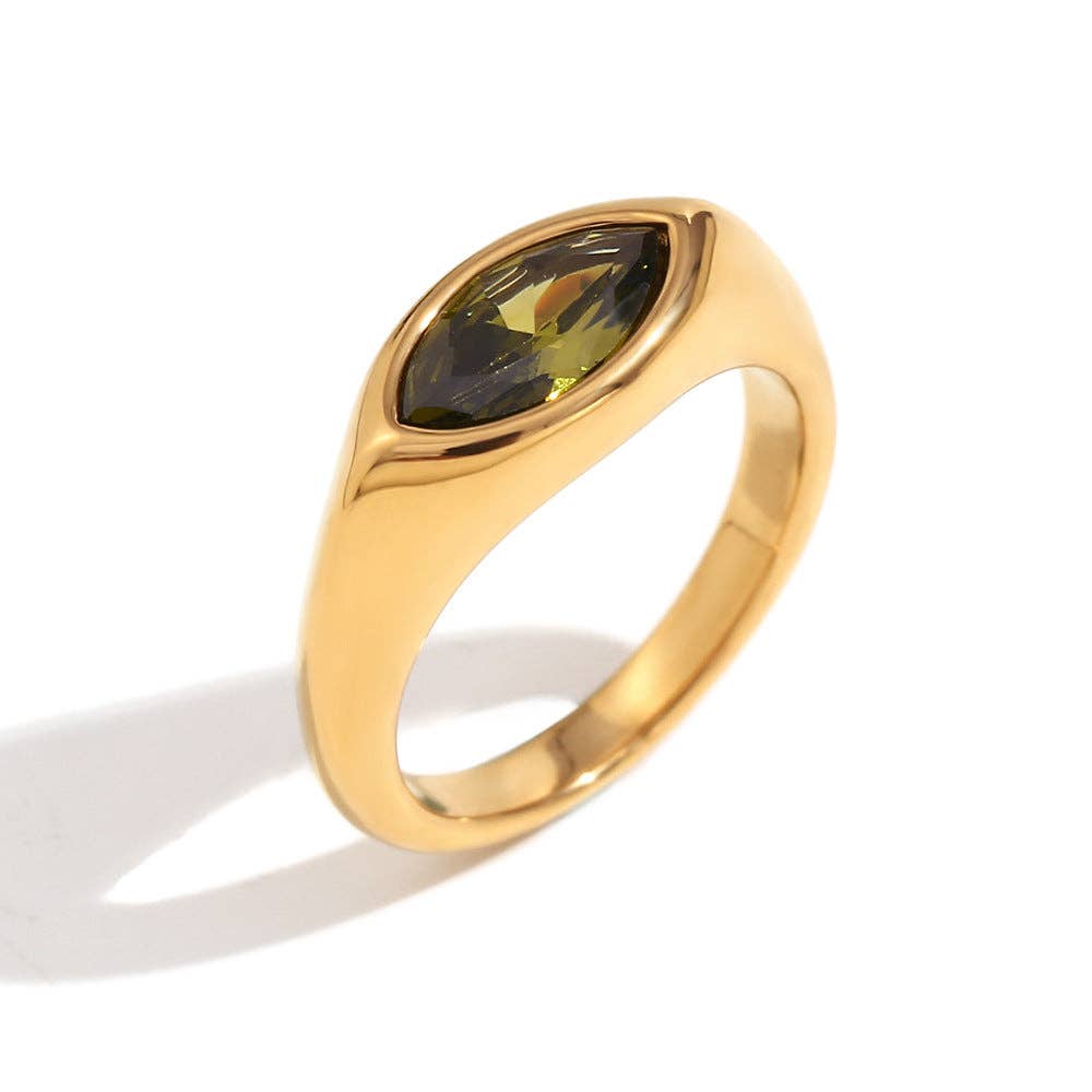 FGS - Horse Eye Zircon 18K Gold Plated Stainless Steel Ring: Purple / 8