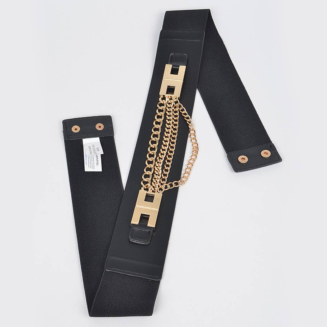 Multi-Layered Chain Plus Size Elastic Belt: Black Gold
