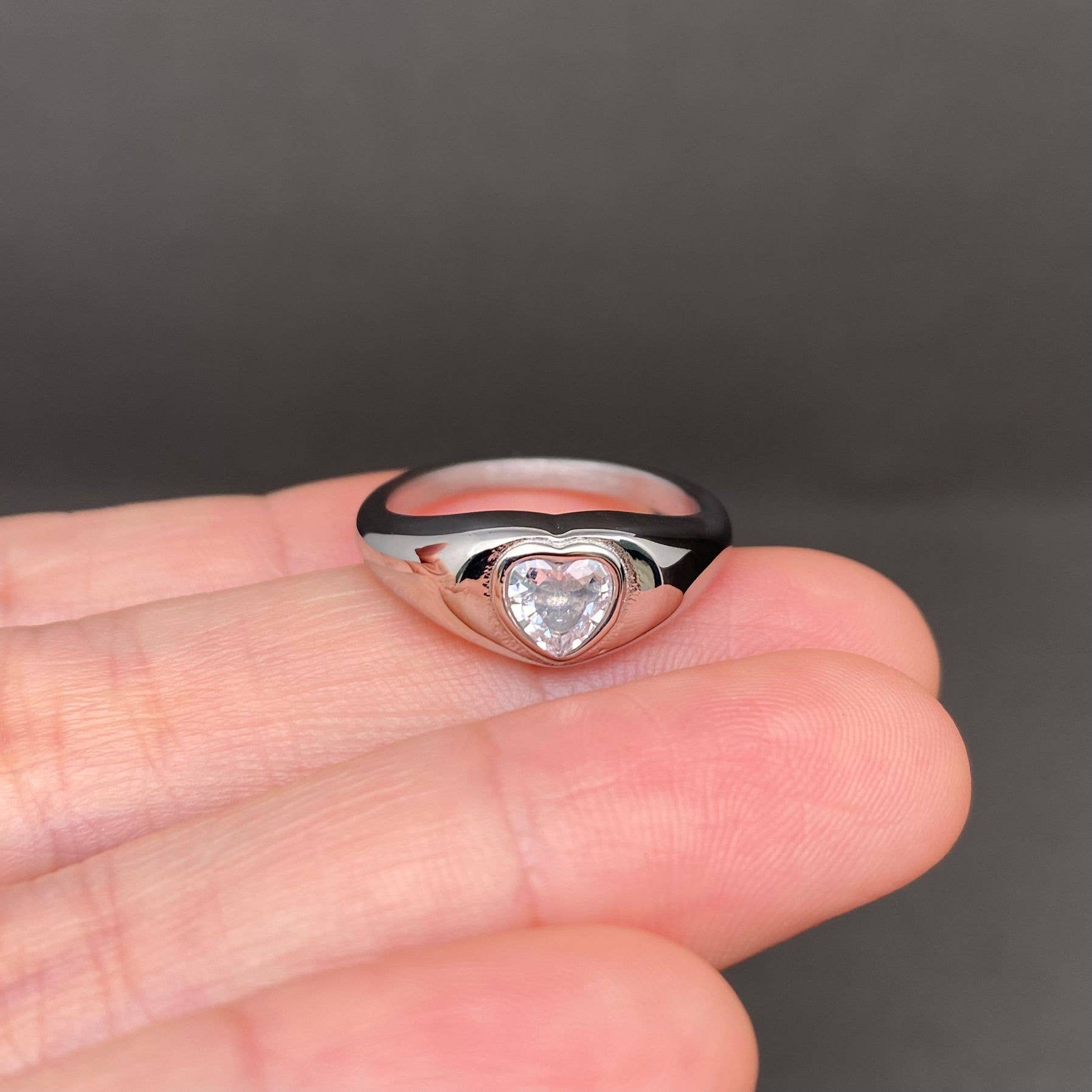 Heart Zircon Inlaid 18K Gold Plated S.Steel Ring - FGS: Golden / 11