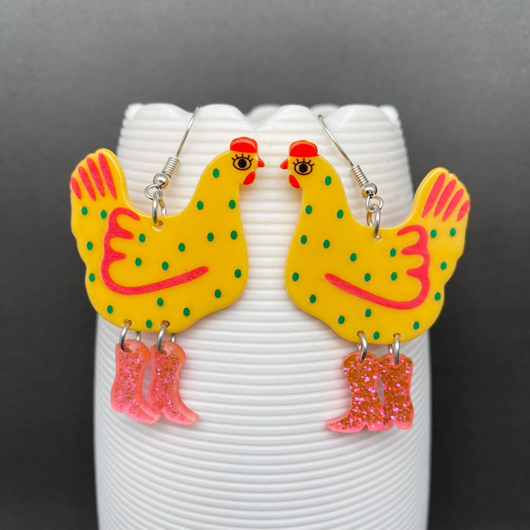 Acrylic Cock Dangle Earrings - YK: Green