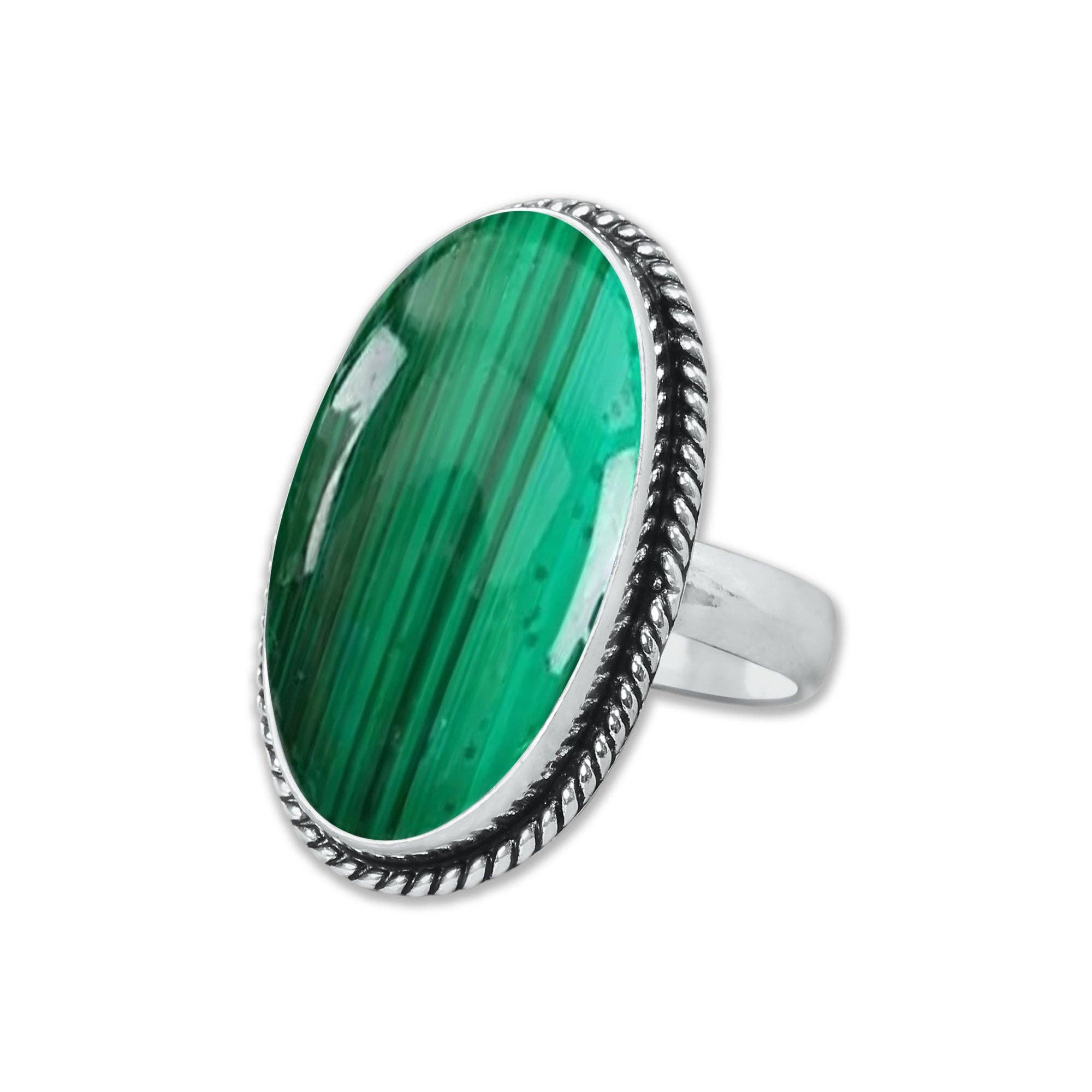 Malachite Rings – Silver-Plated, Handmade, Bold Green (US Sizes 6–10, Non-Adjustable) | Wholesale: 5 Rings