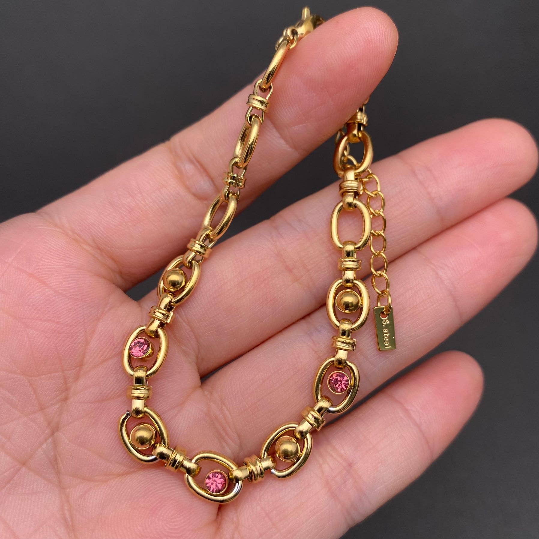 Zircon Inlaid 18K Gold Plated S.Steel Chain Bracelet - FGS