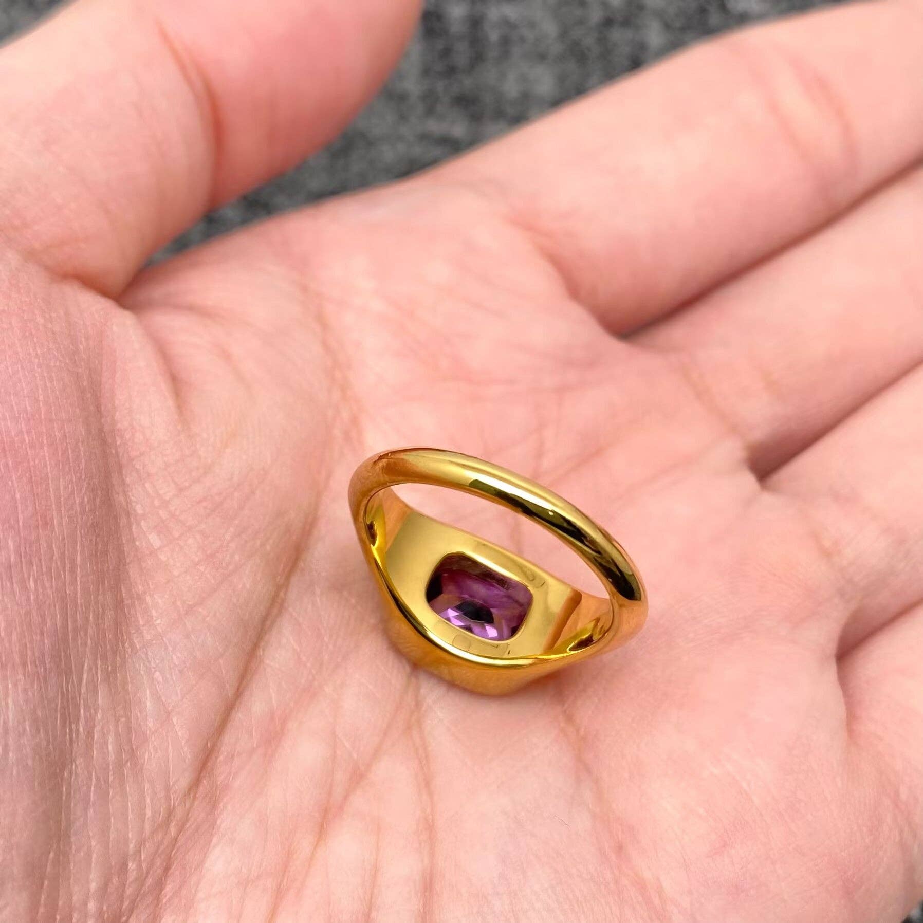 Purple Zircon 18K Gold Plated Stainless Steel Ring - FGS: 9